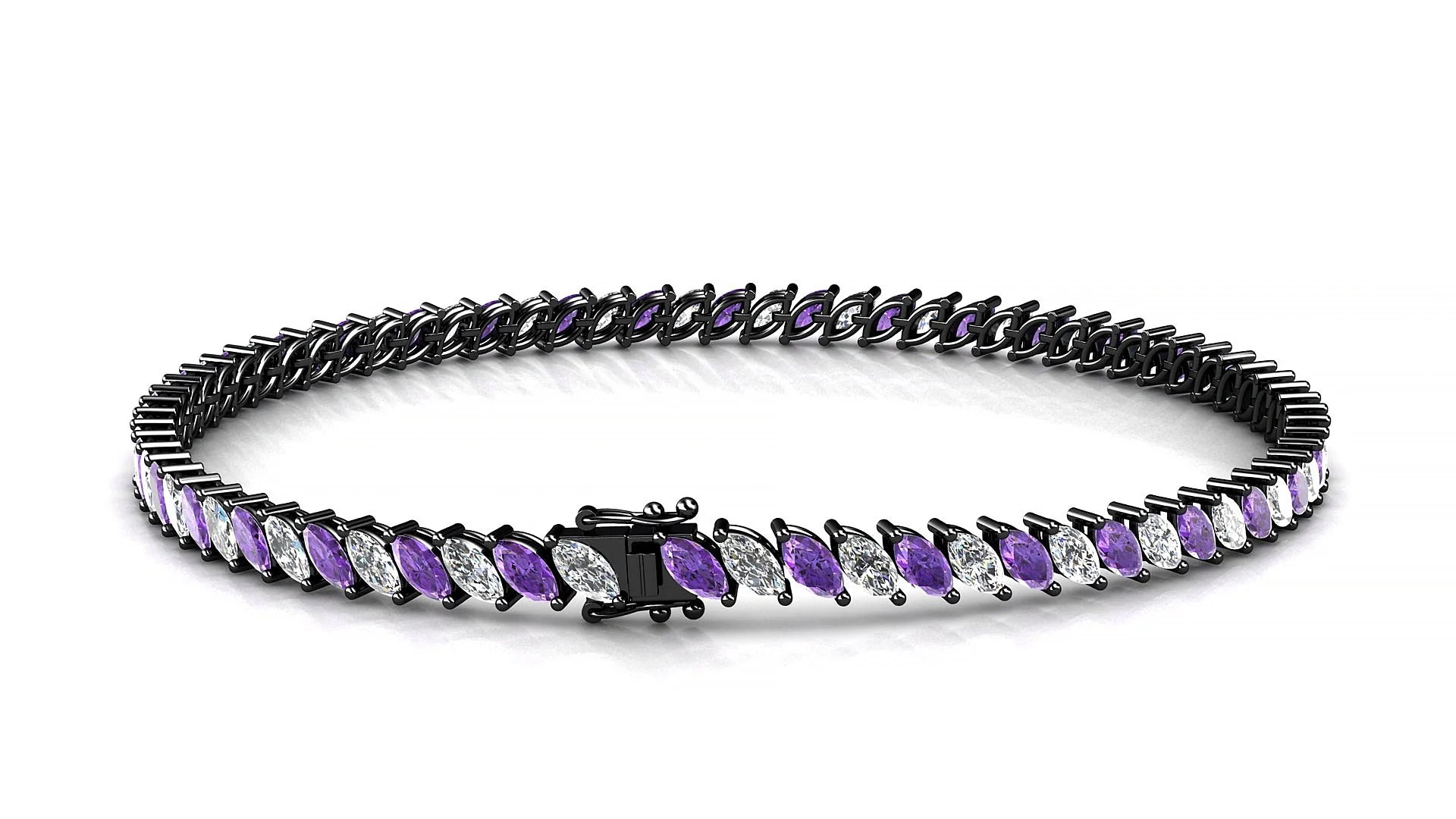 Venezia 1-1 | 18k Black Gold 4 x 2 mm Marquise Natural Amethyst & Diamond Tennis Bracelet
