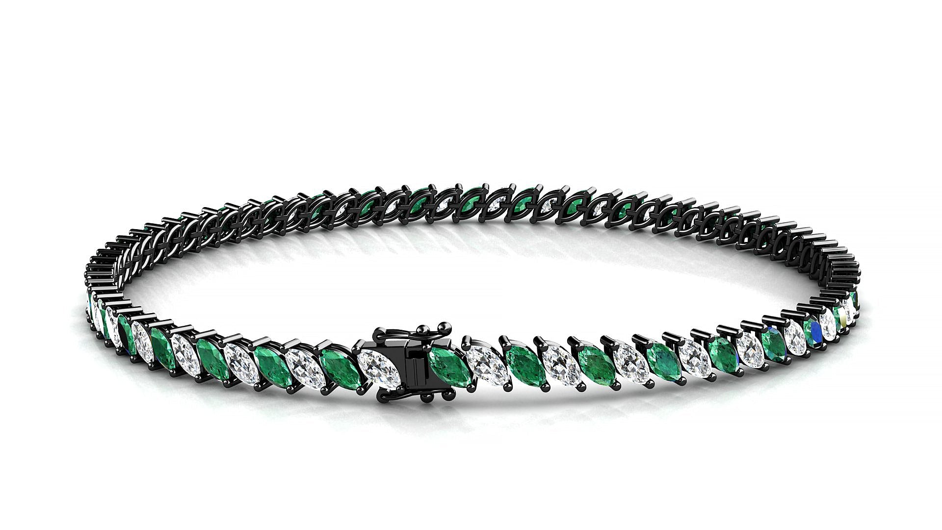 Venezia 1-1 | 18k Black Gold 4 x 2 mm Marquise Natural Emerald & Diamond Tennis Bracelet
