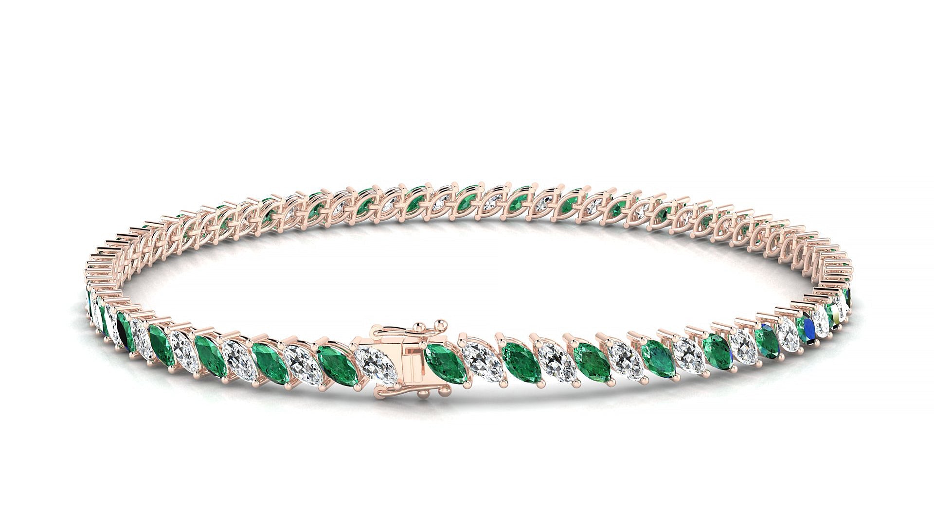 Venezia 1-1 | 18k Rose Gold 4 x 2 mm Marquise Natural Emerald & Diamond Tennis Bracelet