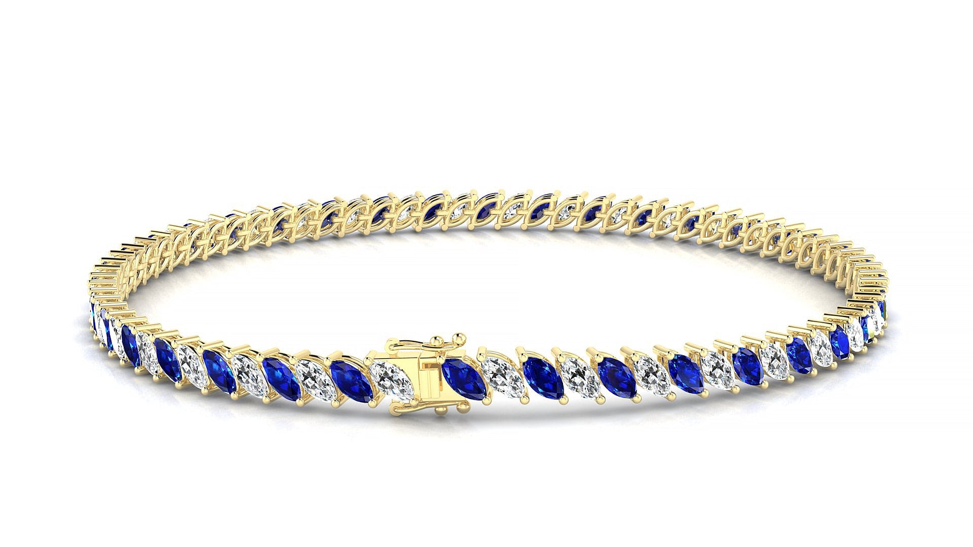 Venezia 1-1 | 18k Yellow Gold 4 x 2 mm Marquise Natural Sapphire & Diamond Tennis Bracelet