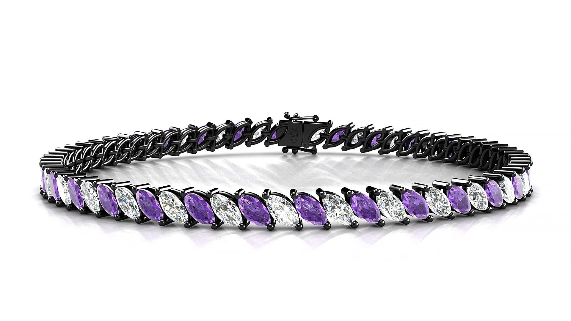 Venezia 1-1 | 18k Black Gold 5 x 2.5 mm Marquise Natural Amethyst & Diamond Tennis Bracelet