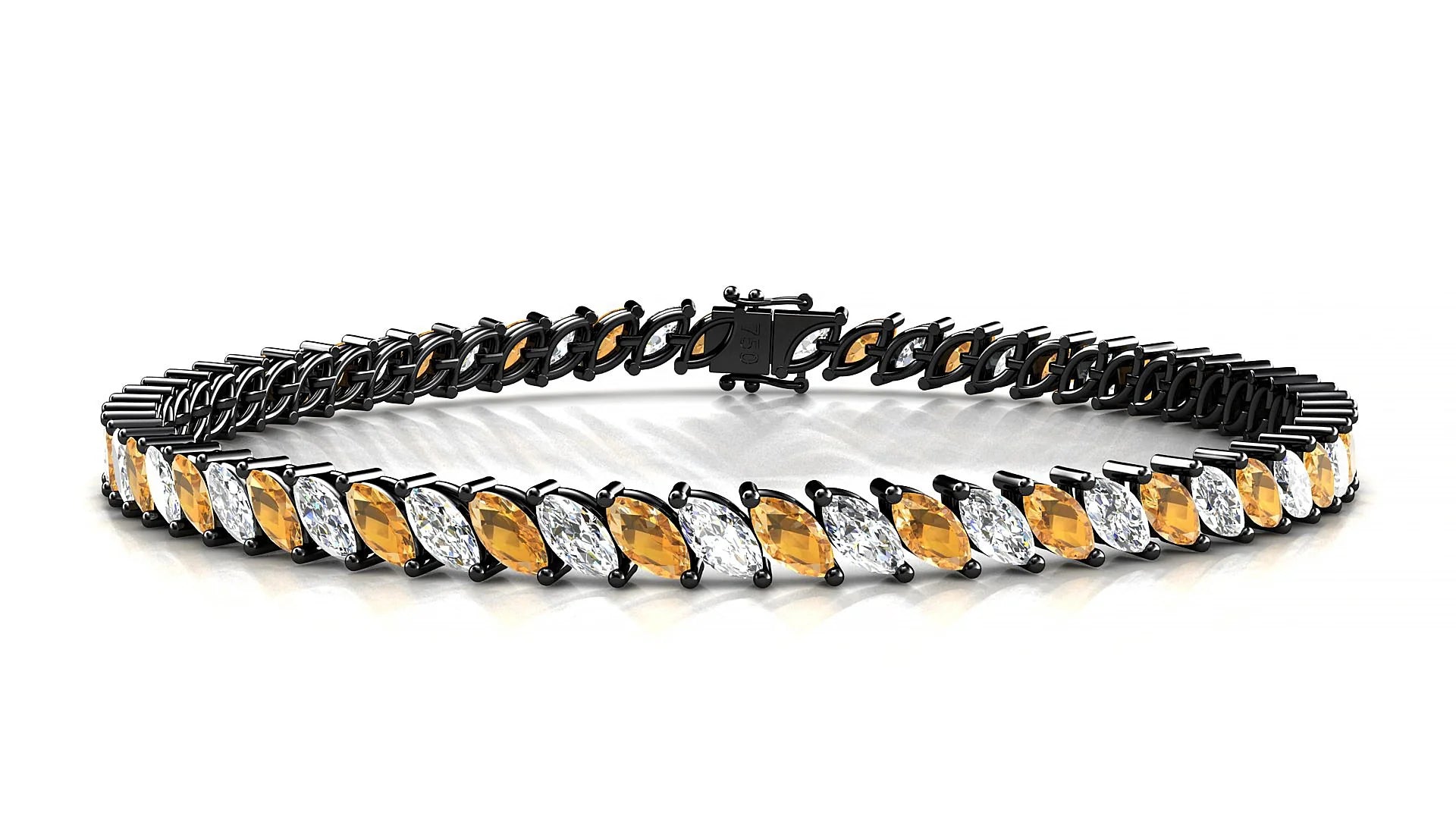Venezia 1-1 | 18k Black Gold 5 x 2.5 mm Marquise Natural Citrine & Diamond Tennis Bracelet
