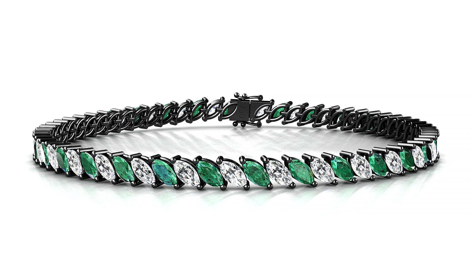 Venezia 1-1 | 18k Black Gold 5 x 2.5 mm Marquise Natural Emerald & Diamond Tennis Bracelet