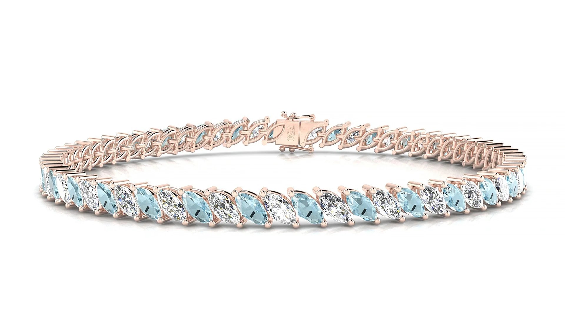 Venezia 1-1 | 18k Rose Gold 5 x 2.5 mm Marquise Natural Aquamarine & Diamond Tennis Bracelet