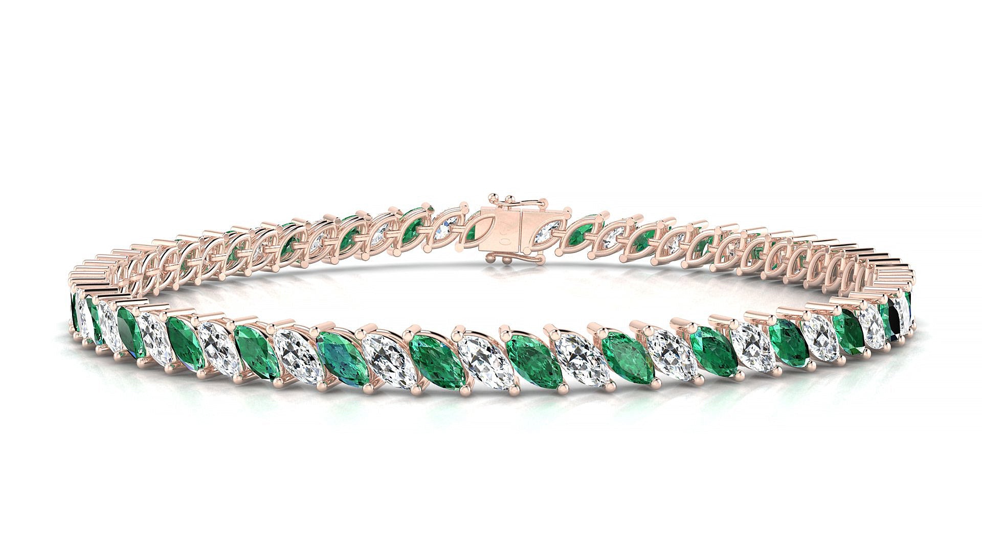Venezia 1-1 | 18k Rose Gold 5 x 2.5 mm Marquise Natural Emerald & Diamond Tennis Bracelet