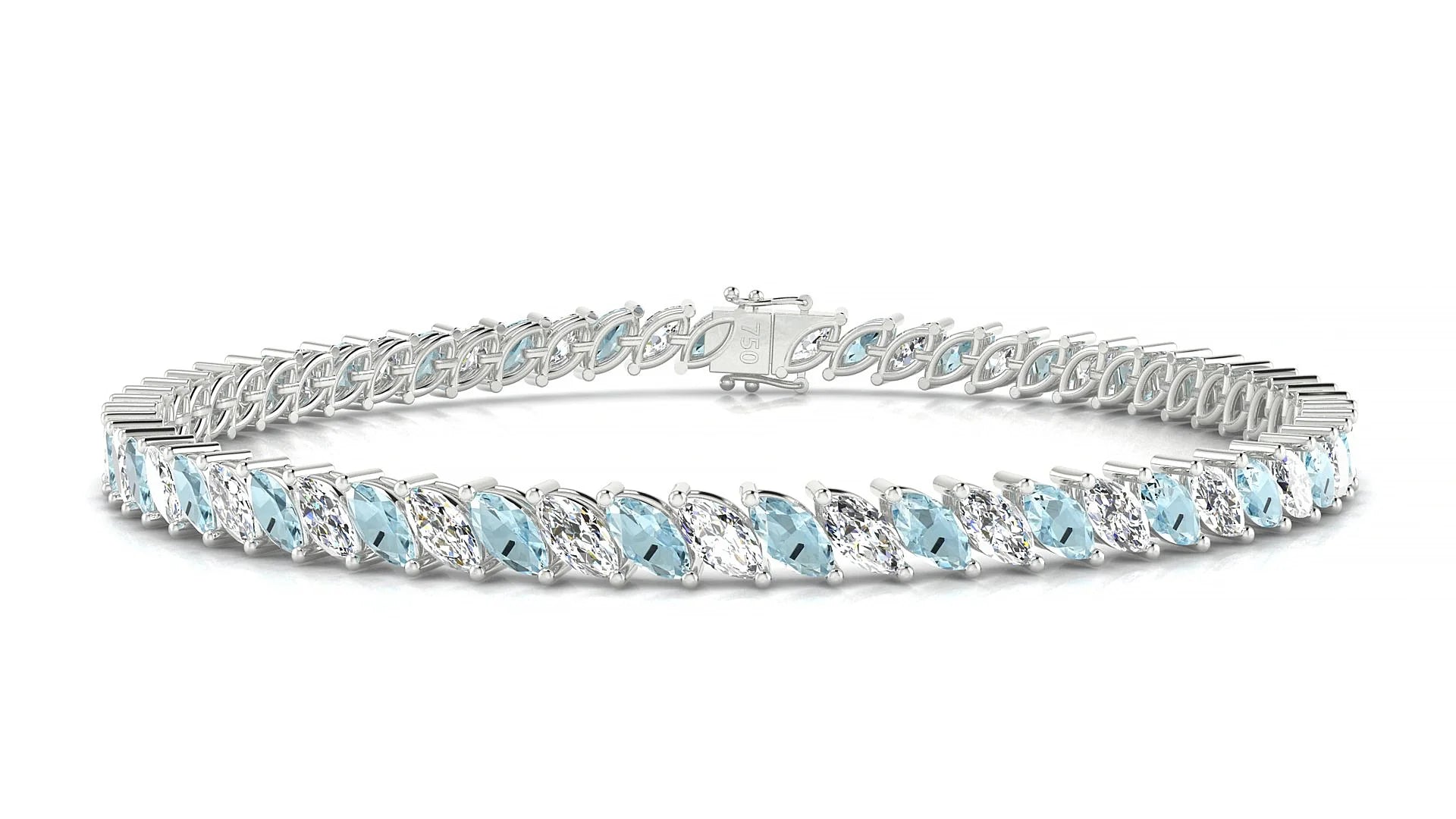 Venezia 1-1 | 18k White Gold 5 x 2.5 mm Marquise Natural Aquamarine & Diamond Tennis Bracelet