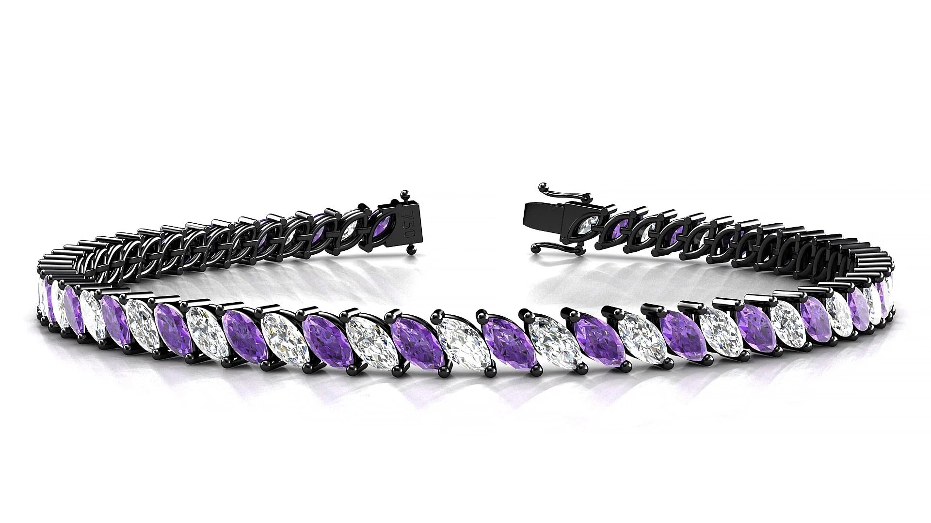 Venezia 1-1 | 18k Black Gold 5 x 2.5 mm Marquise Natural Amethyst & Diamond Tennis Bracelet
