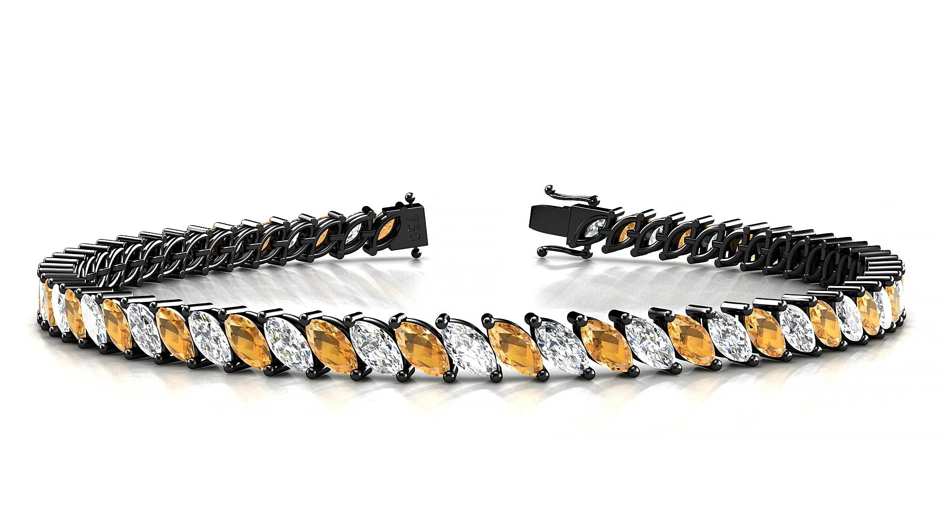 Venezia 1-1 | 18k Black Gold 5 x 2.5 mm Marquise Natural Citrine & Diamond Tennis Bracelet