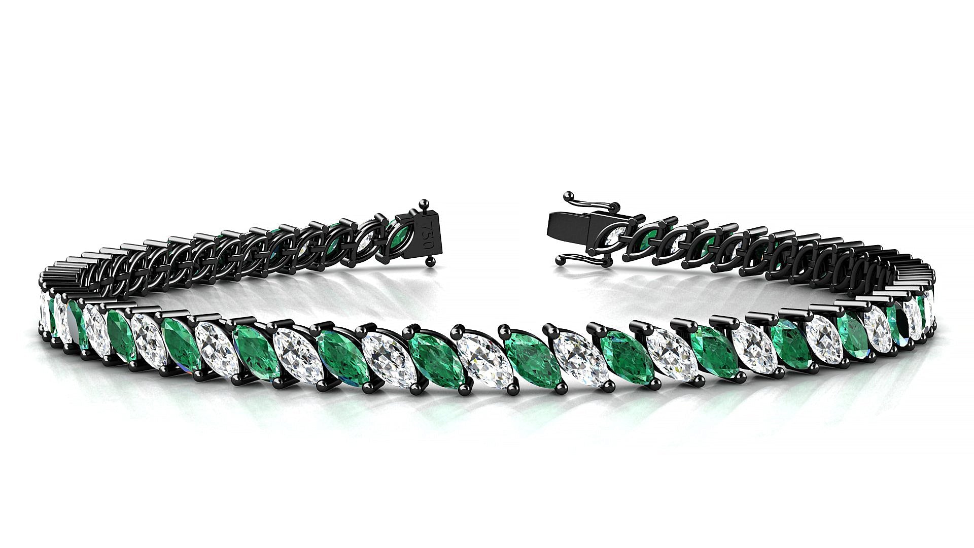 Venezia 1-1 | 18k Black Gold 5 x 2.5 mm Marquise Natural Emerald & Diamond Tennis Bracelet