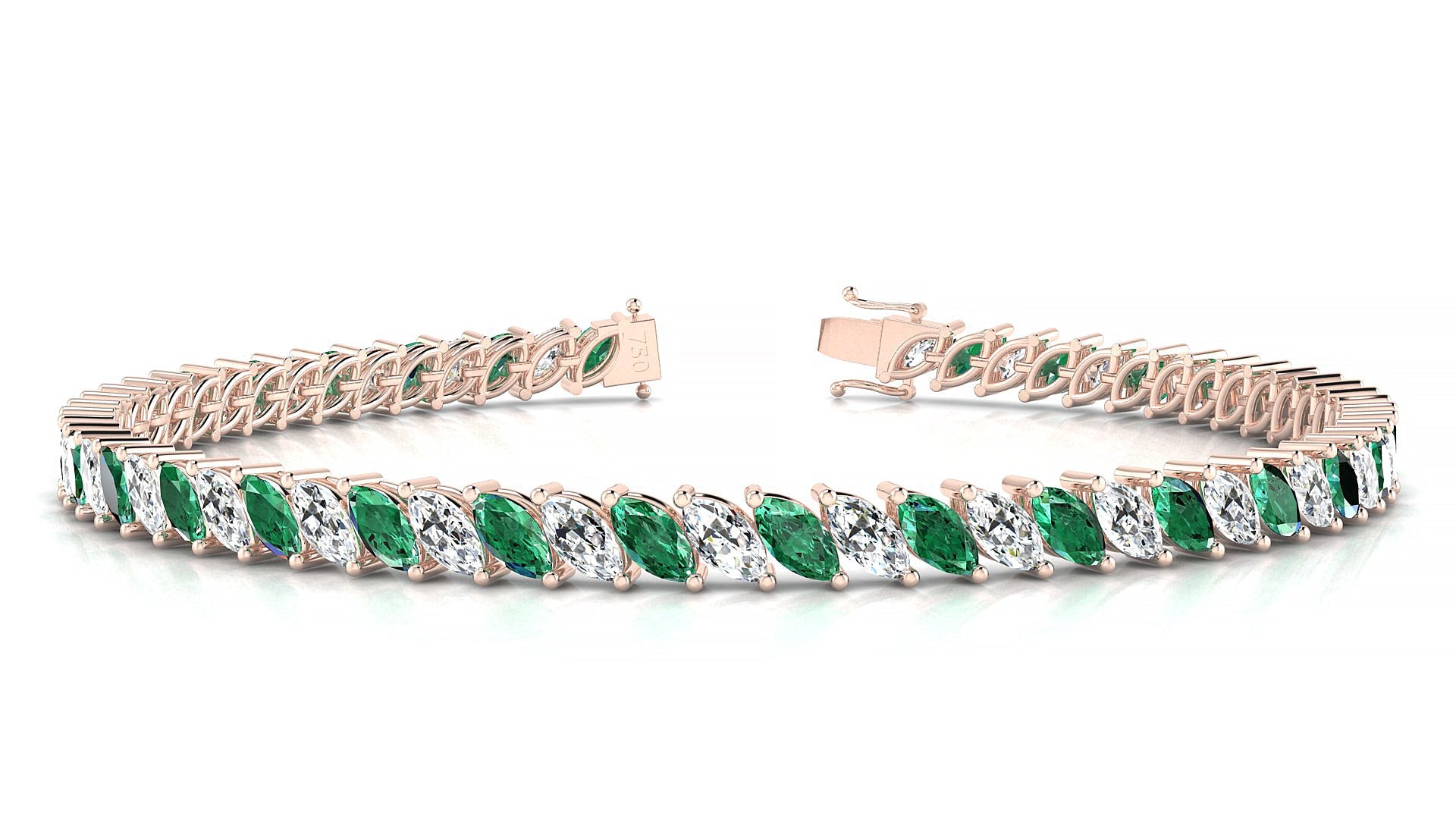 Venezia 1-1 | 18k Rose Gold 5 x 2.5 mm Marquise Natural Emerald & Diamond Tennis Bracelet