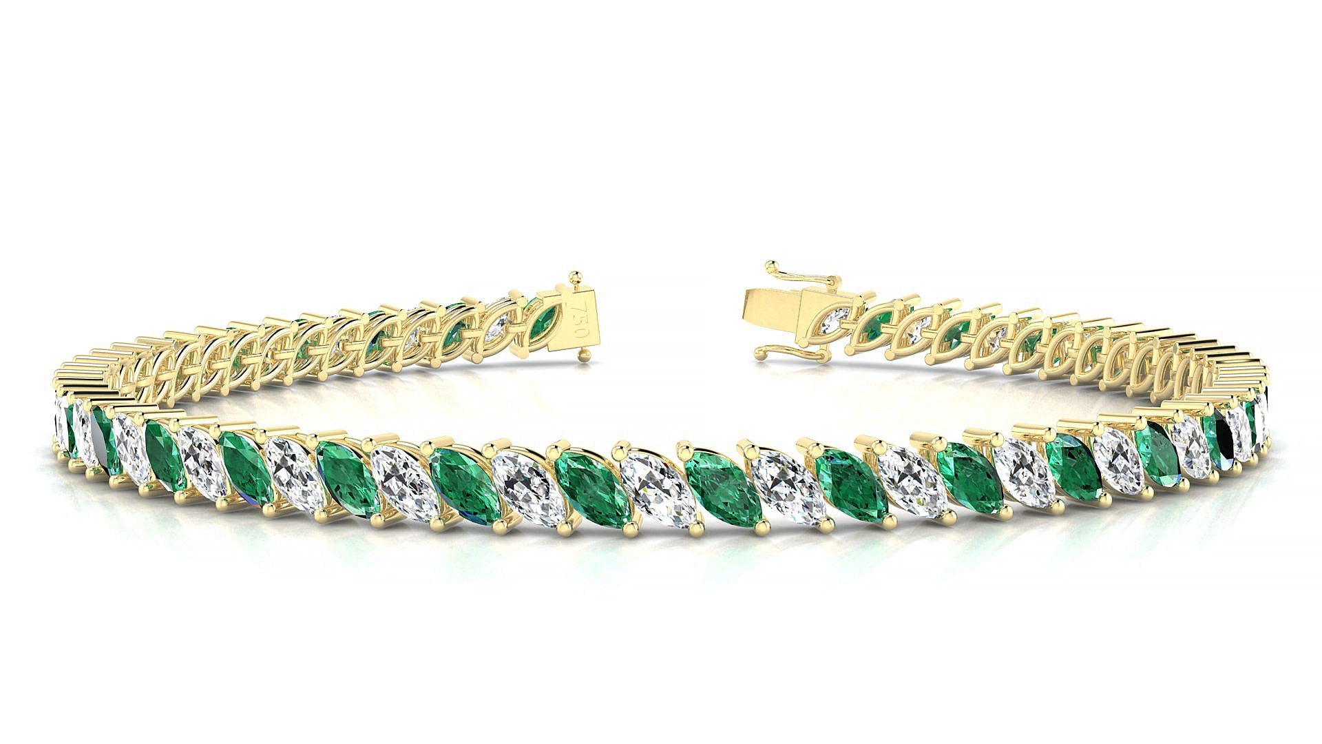 Venezia 1-1 | 18k Yellow Gold 5 x 2.5 mm Marquise Natural Emerald & Diamond Tennis Bracelet