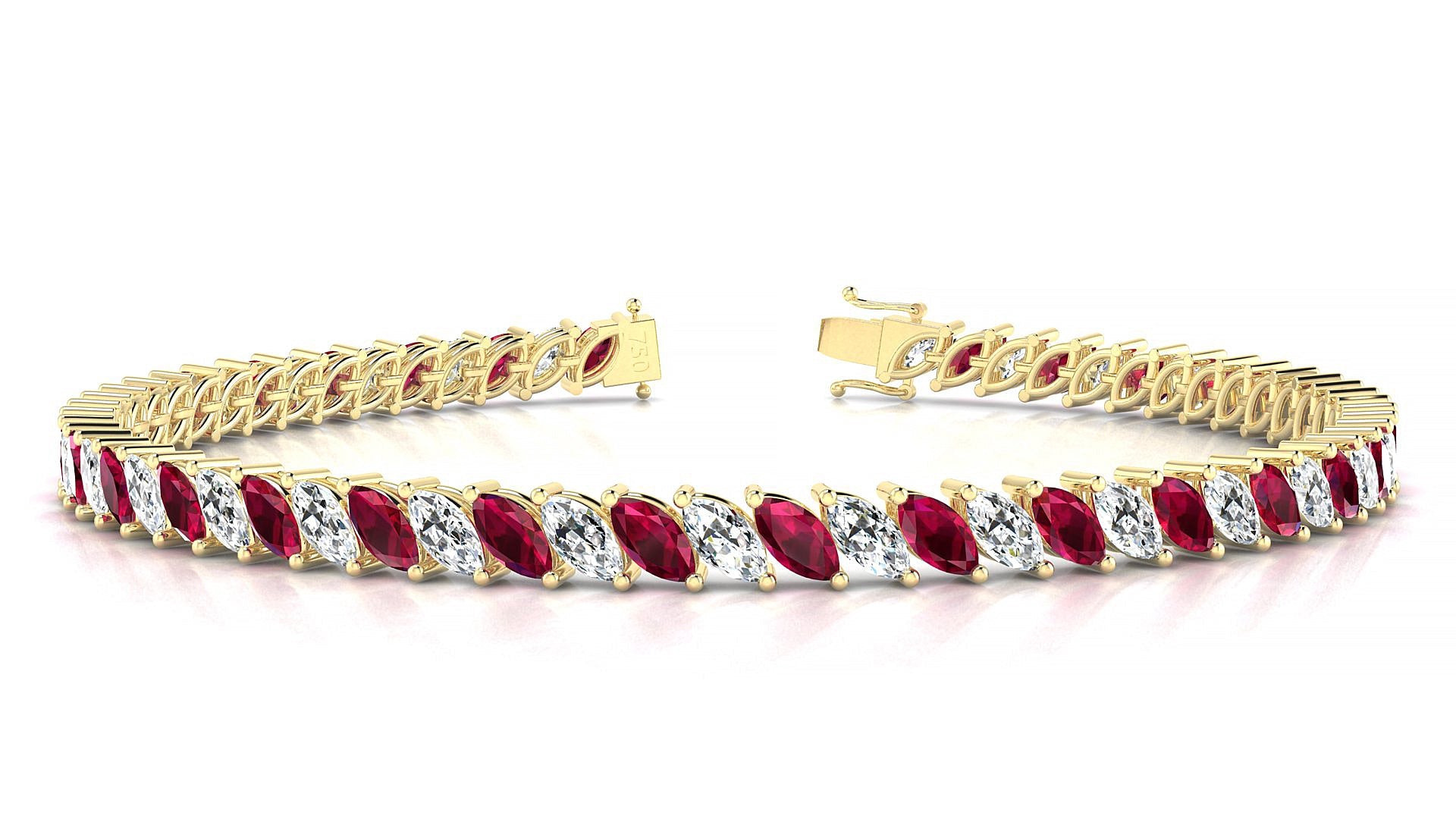 Venezia 1-1 | 18k Yellow Gold 5 x 2.5 mm Marquise Natural Ruby & Diamond Tennis Bracelet