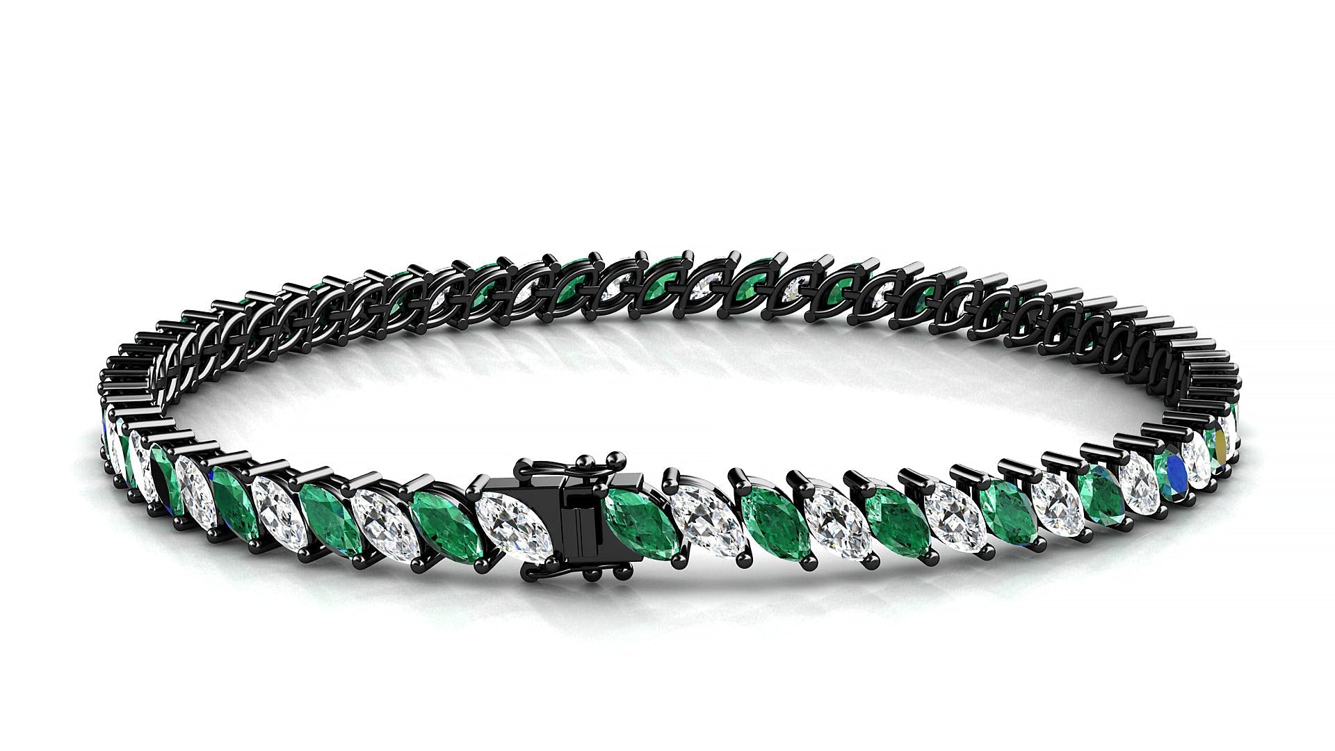 Venezia 1-1 | 18k Black Gold 5 x 2.5 mm Marquise Natural Emerald & Diamond Tennis Bracelet