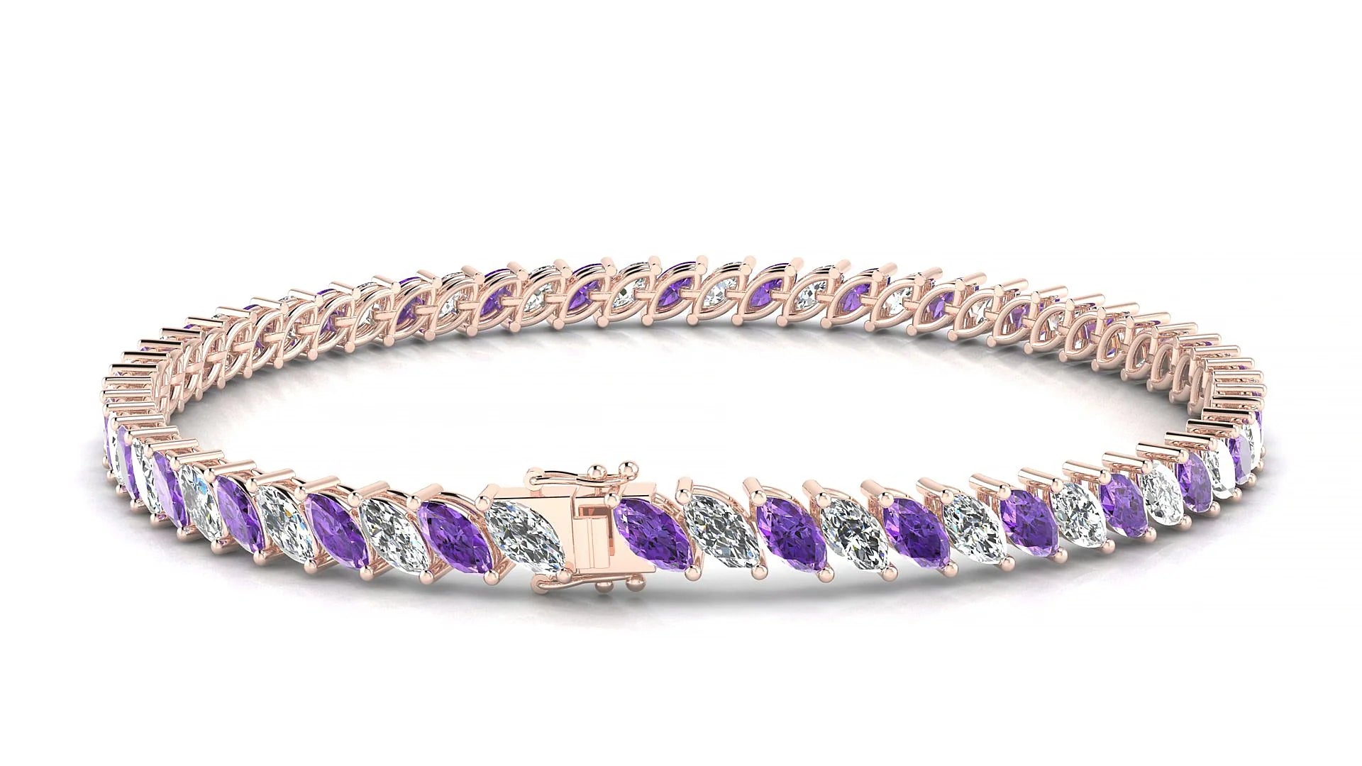 Venezia 1-1 | 18k Rose Gold 5 x 2.5 mm Marquise Natural Amethyst & Diamond Tennis Bracelet