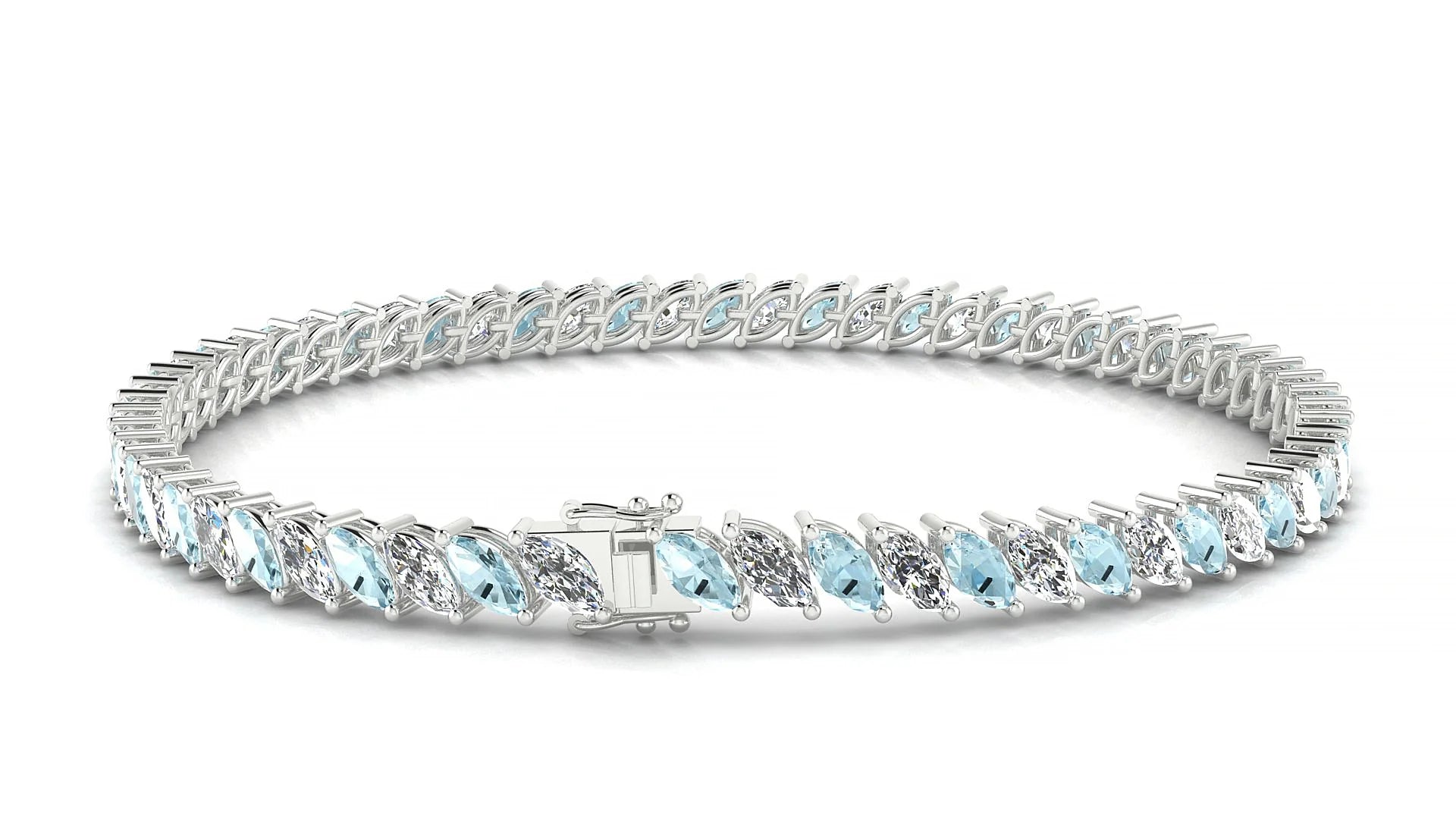 Venezia 1-1 | 18k White Gold 5 x 2.5 mm Marquise Natural Aquamarine & Diamond Tennis Bracelet
