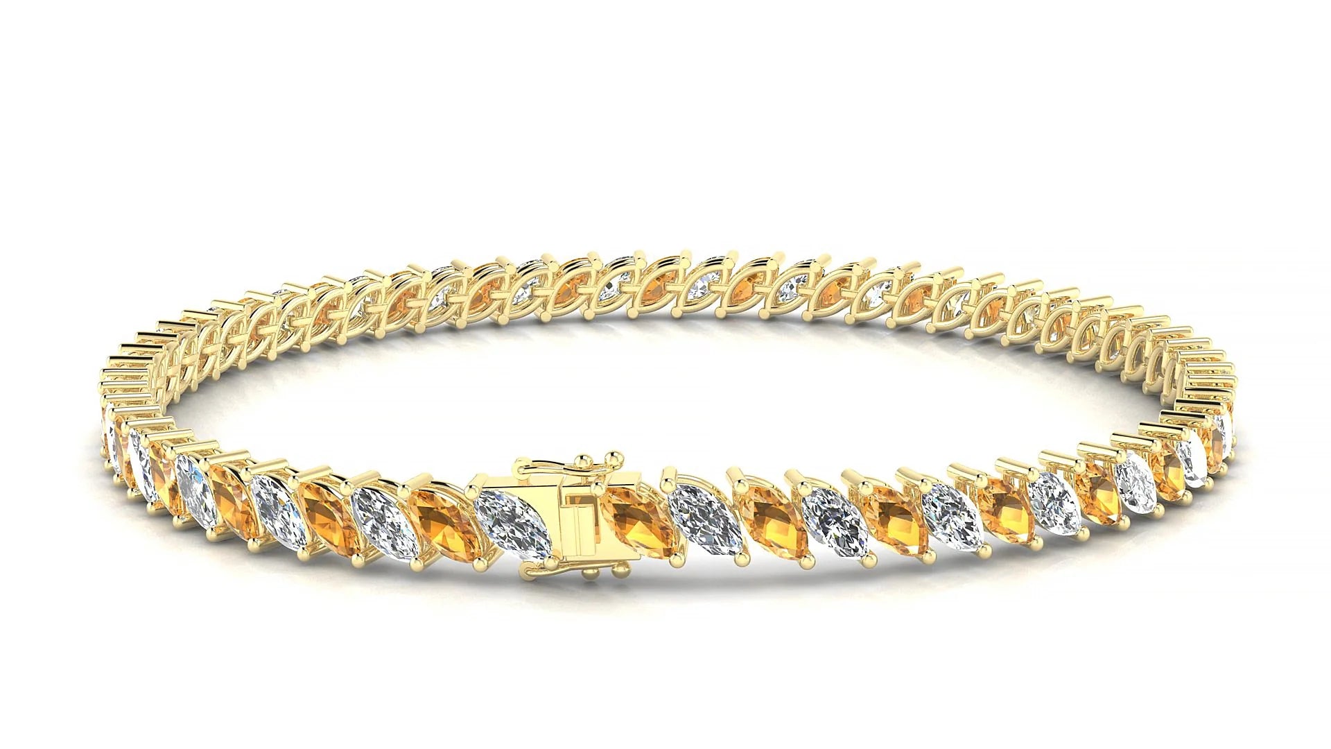 Venezia 1-1 | 18k Yellow Gold 5 x 2.5 mm Marquise Natural Citrine & Diamond Tennis Bracelet