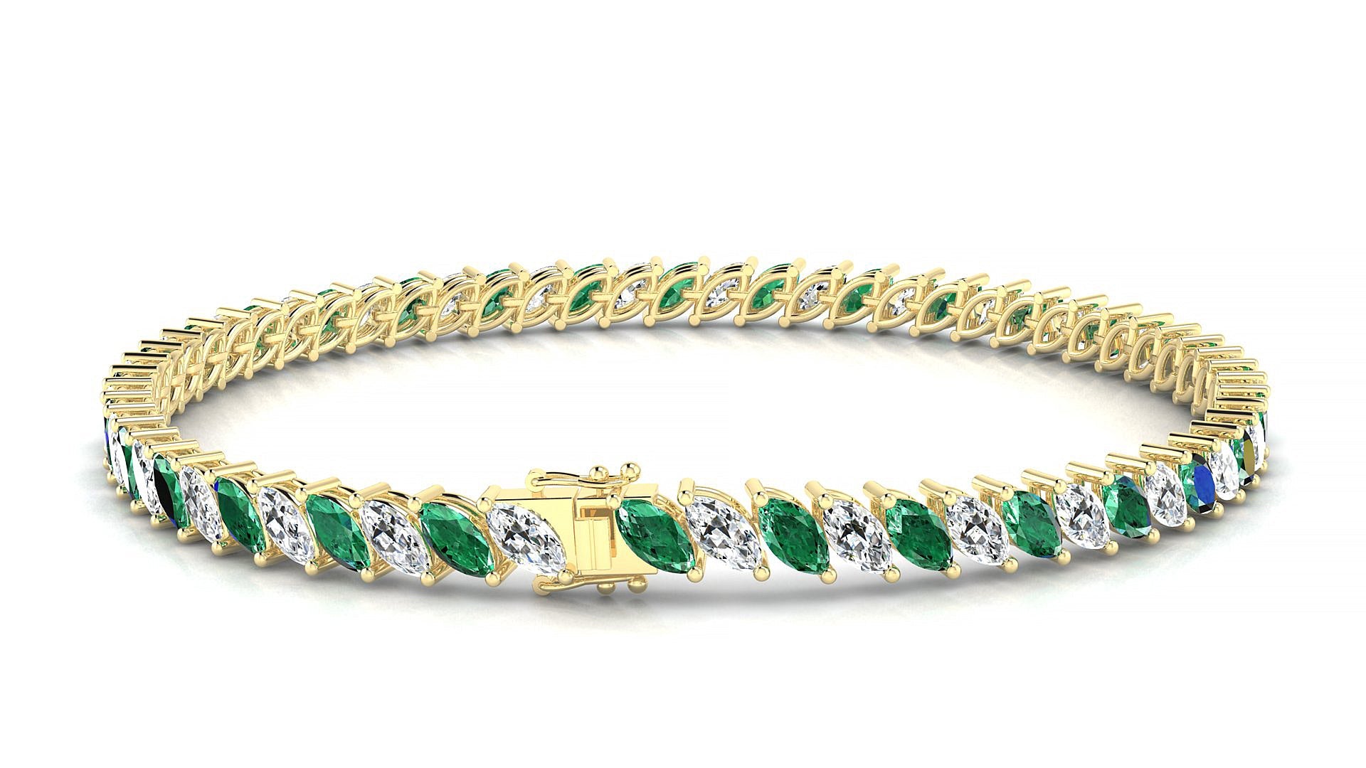 Venezia 1-1 | 18k Yellow Gold 5 x 2.5 mm Marquise Natural Emerald & Diamond Tennis Bracelet