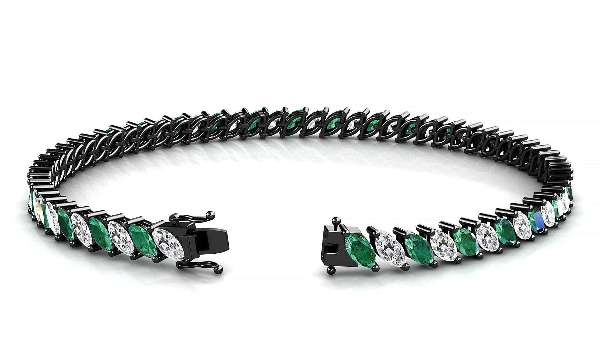 Venezia 1-1 | 18k Black Gold 5 x 2.5 mm Marquise Natural Emerald & Diamond Tennis Bracelet