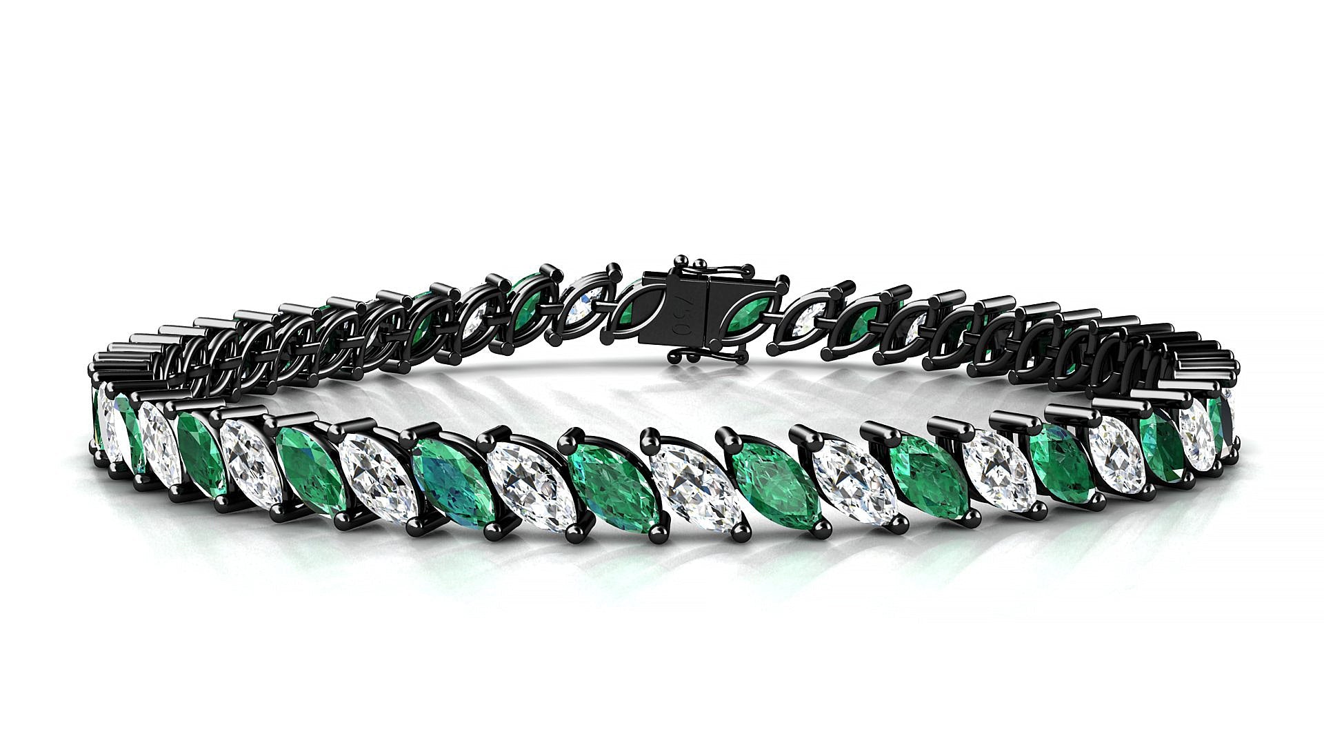 Venezia 1-1 | 18k Black Gold 6 x 3 mm Marquise Natural Emerald & Diamond Tennis Bracelet