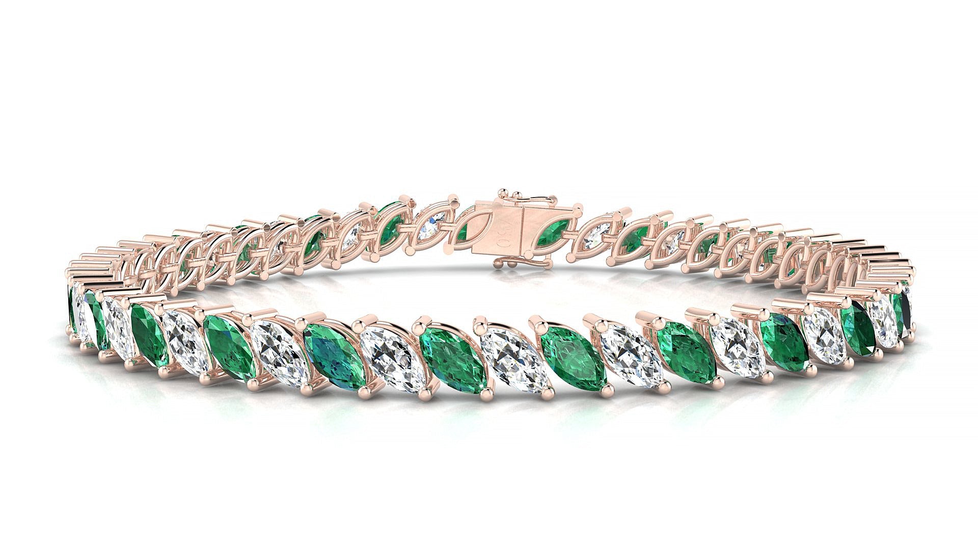 Venezia 1-1 | 18k Rose Gold 6 x 3 mm Marquise Natural Emerald & Diamond Tennis Bracelet