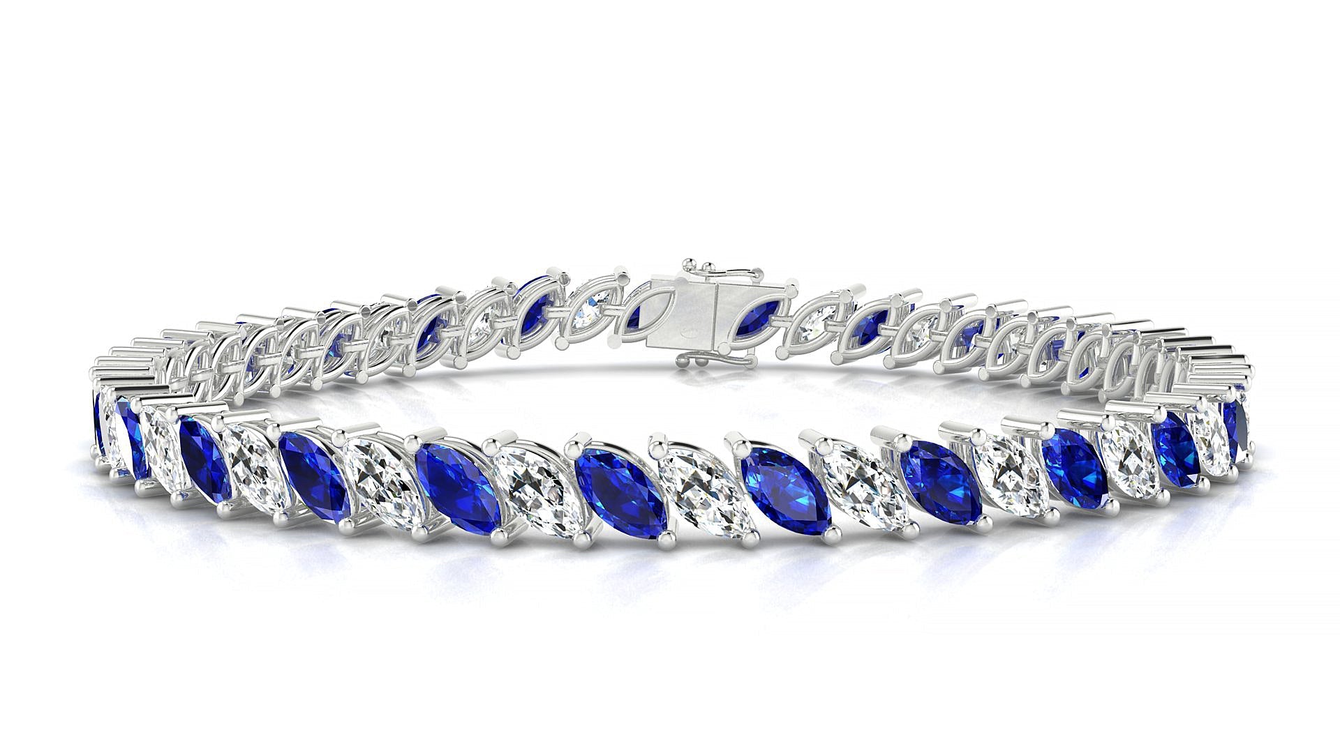 Venezia 1-1 | 18k White Gold 6 x 3 mm Marquise Natural Sapphire & Diamond Tennis Bracelet