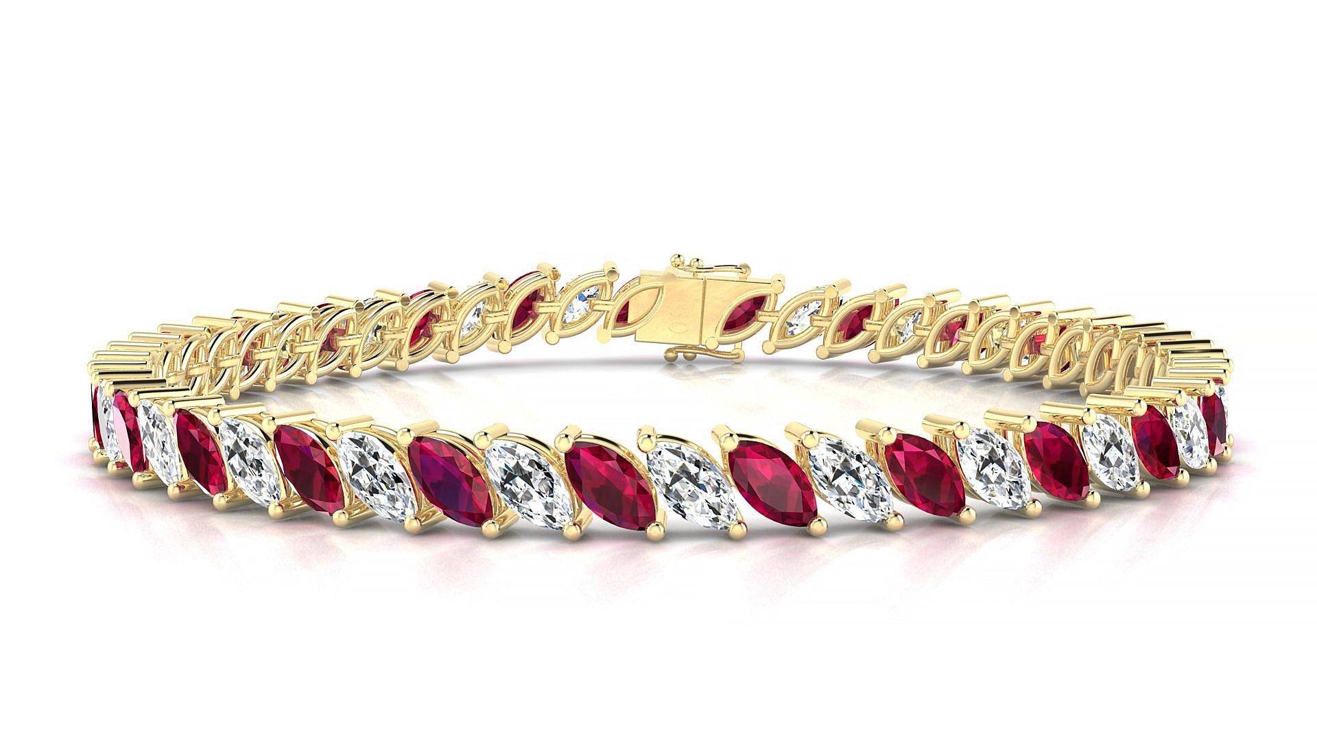 Venezia 1-1 | 18k Yellow Gold 6 x 3 mm Marquise Natural Ruby & Diamond Tennis Bracelet