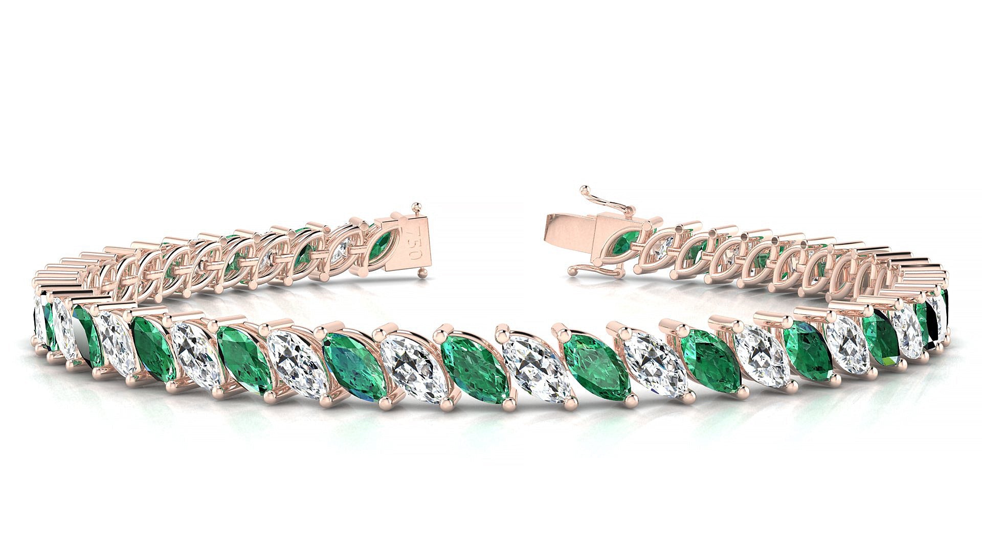 Venezia 1-1 | 18k Rose Gold 6 x 3 mm Marquise Natural Emerald & Diamond Tennis Bracelet