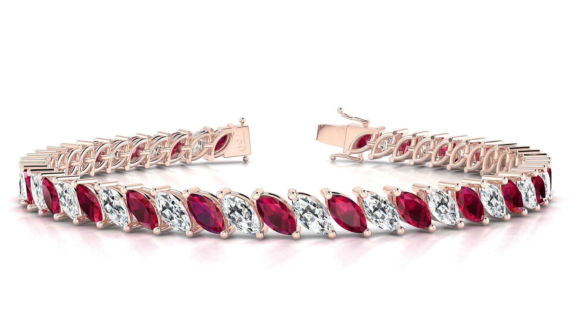 Venezia 1-1 | 18k Rose Gold 6 x 3 mm Marquise Natural Ruby & Diamond Tennis Bracelet