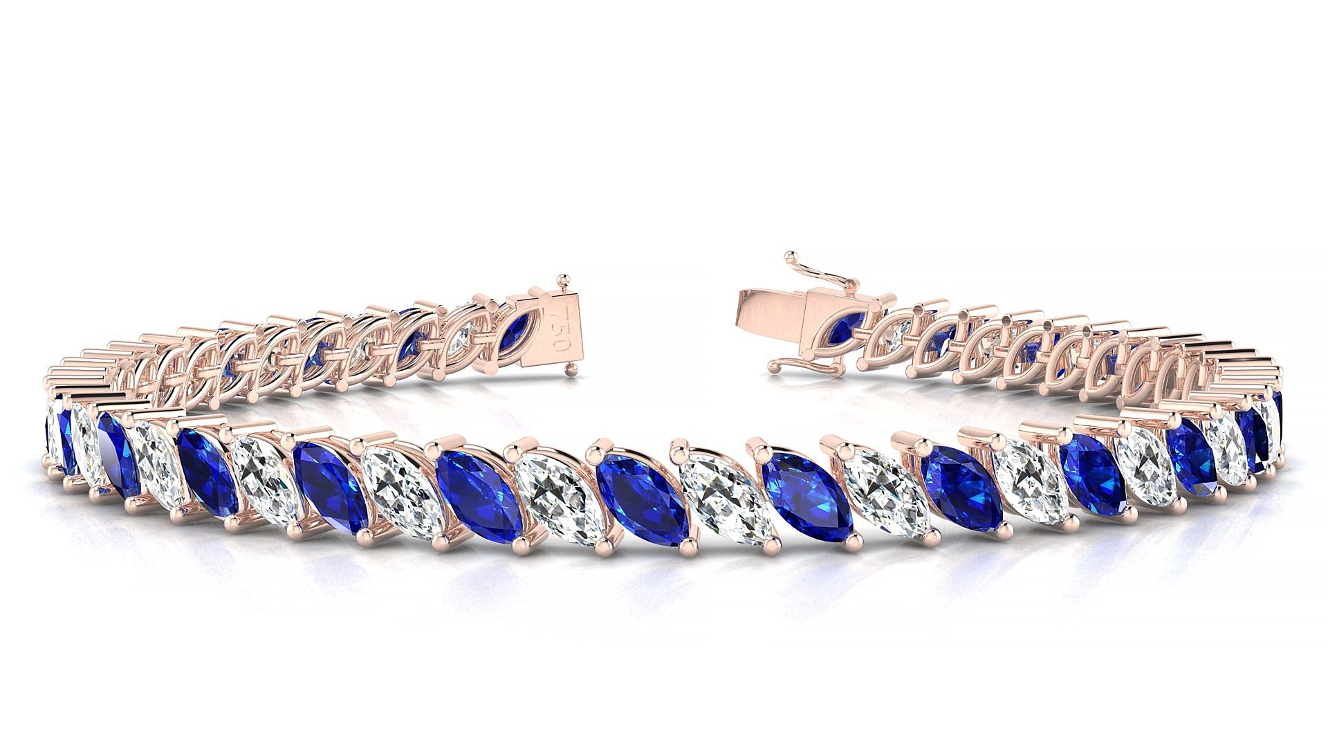 Venezia 1-1 | 18k Rose Gold 6 x 3 mm Marquise Natural Sapphire & Diamond Tennis Bracelet