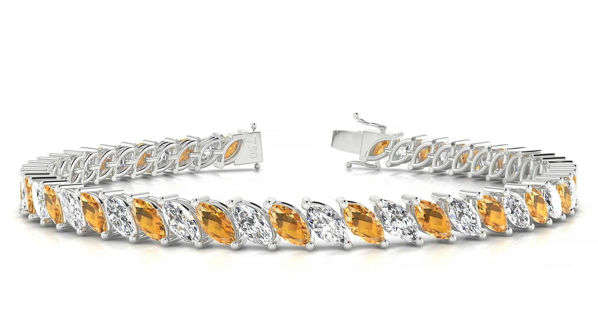 Venezia 1-1 | 18k White Gold 6 x 3 mm Marquise Natural Citrine & Diamond Tennis Bracelet