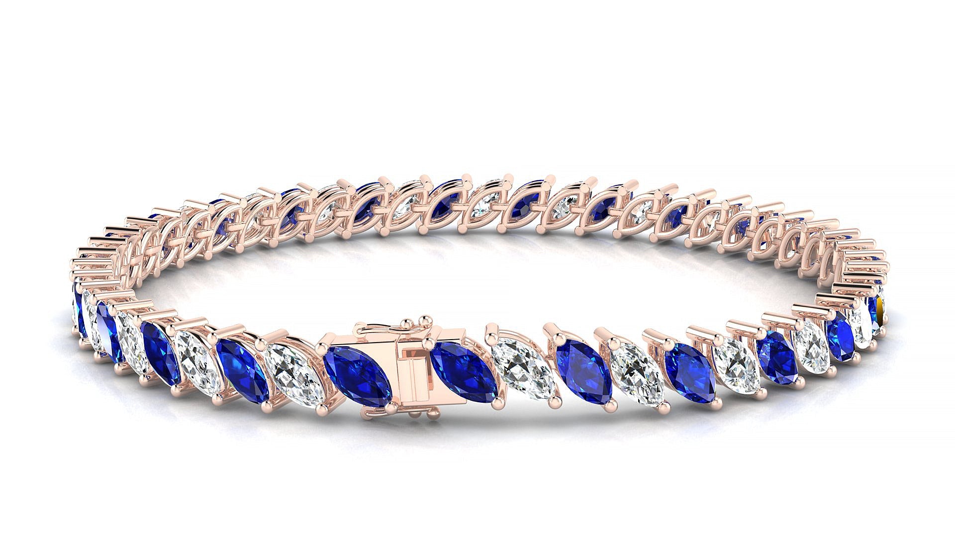 Venezia 1-1 | 18k Rose Gold 6 x 3 mm Marquise Natural Sapphire & Diamond Tennis Bracelet