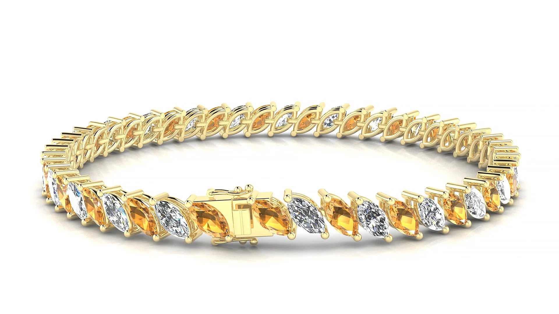 Venezia 1-1 | 18k Yellow Gold 6 x 3 mm Marquise Natural Citrine & Diamond Tennis Bracelet