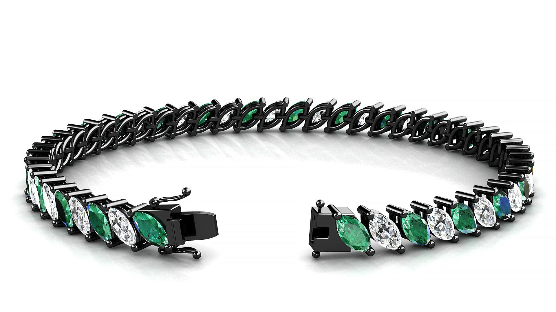Venezia 1-1 | 18k Black Gold 6 x 3 mm Marquise Natural Emerald & Diamond Tennis Bracelet