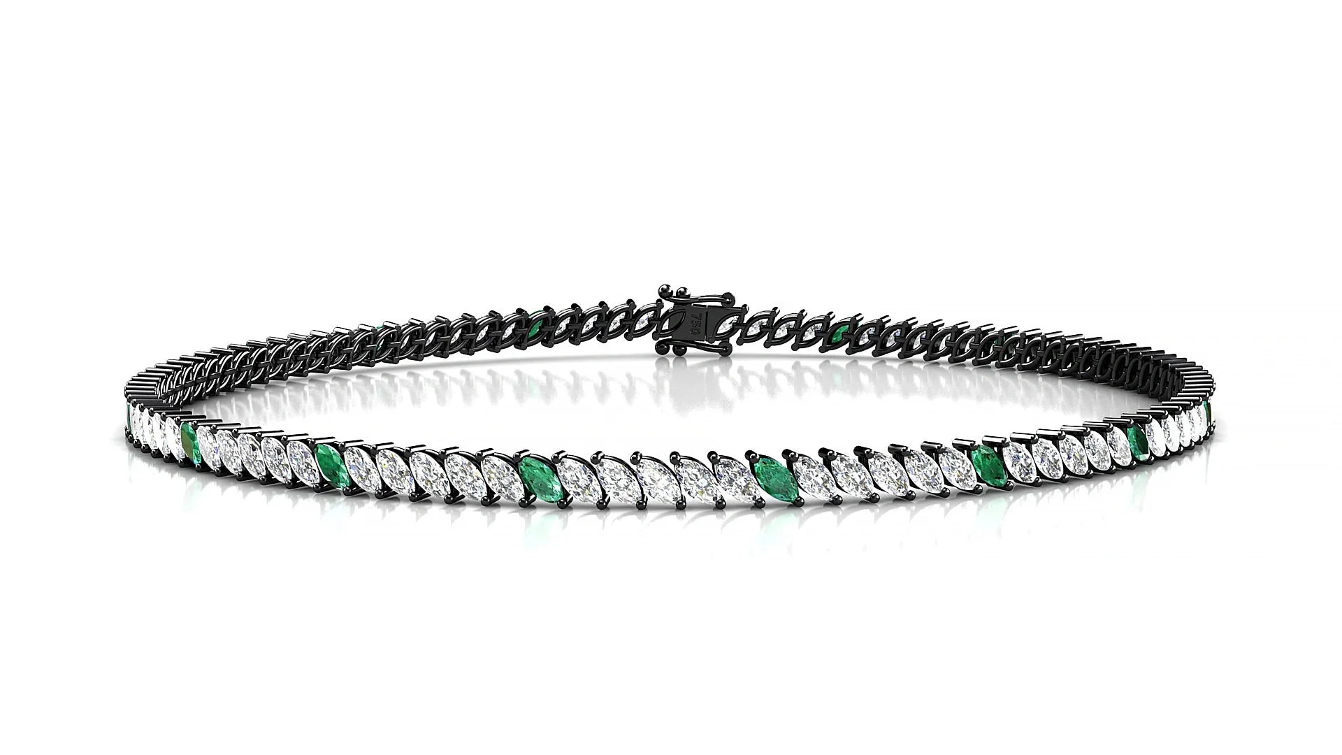 Venezia 1-5 | 18k Black Gold 3 x 1.5 mm Marquise Natural Emerald & Diamond 18 cm Tennis Bracelet