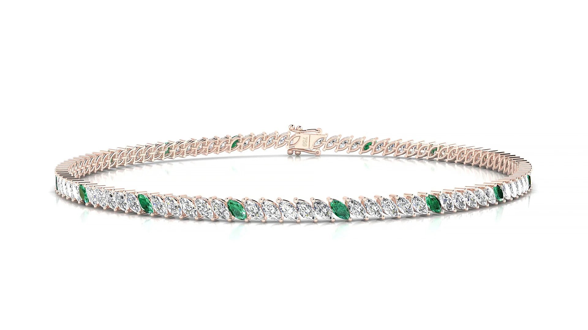Venezia 1-5 | 18k Rose Gold 3 x 1.5 mm Marquise Natural Emerald & Diamond 18 cm Tennis Bracelet