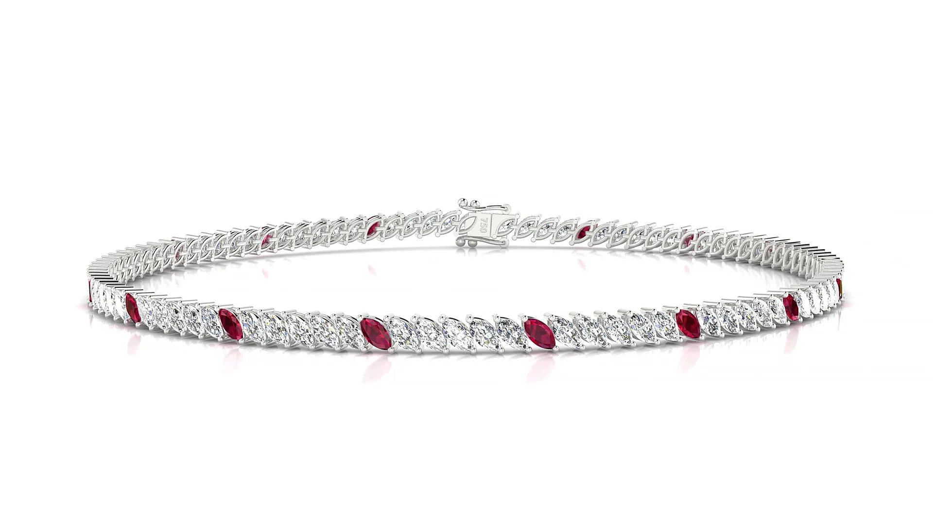 Venezia 1-5 | 18k White Gold 3 x 1.5 mm Marquise Natural Ruby & Diamond 18 cm Tennis Bracelet