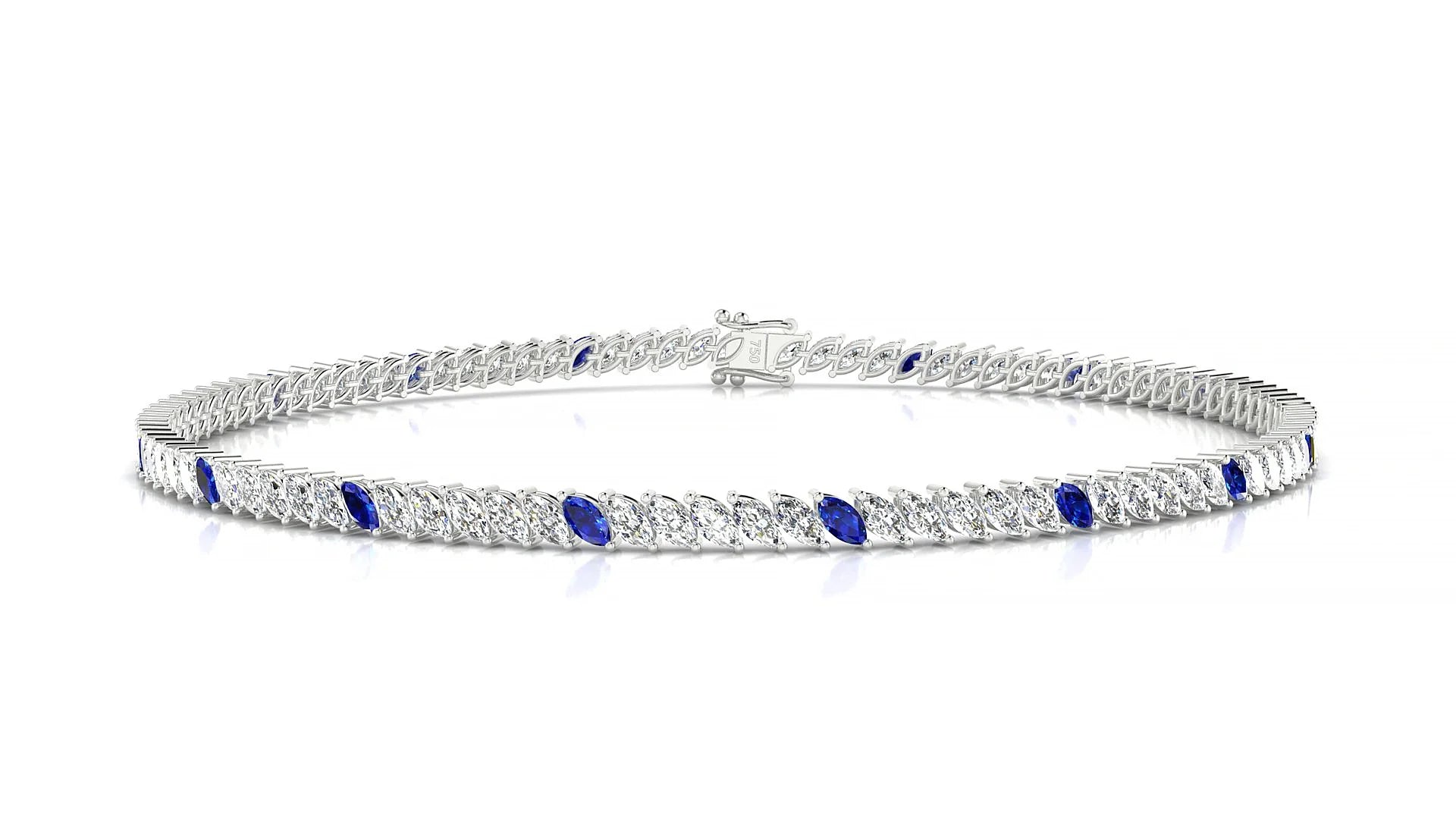 Venezia 1-5 | 18k White Gold 3 x 1.5 mm Marquise Natural Sapphire & Diamond 18 cm Tennis Bracelet