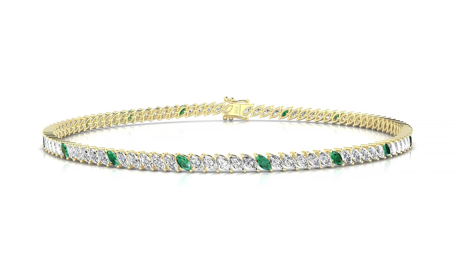 Venezia 1-5 | 18k Yellow Gold 3 x 1.5 mm Marquise Natural Emerald & Diamond 18 cm Tennis Bracelet