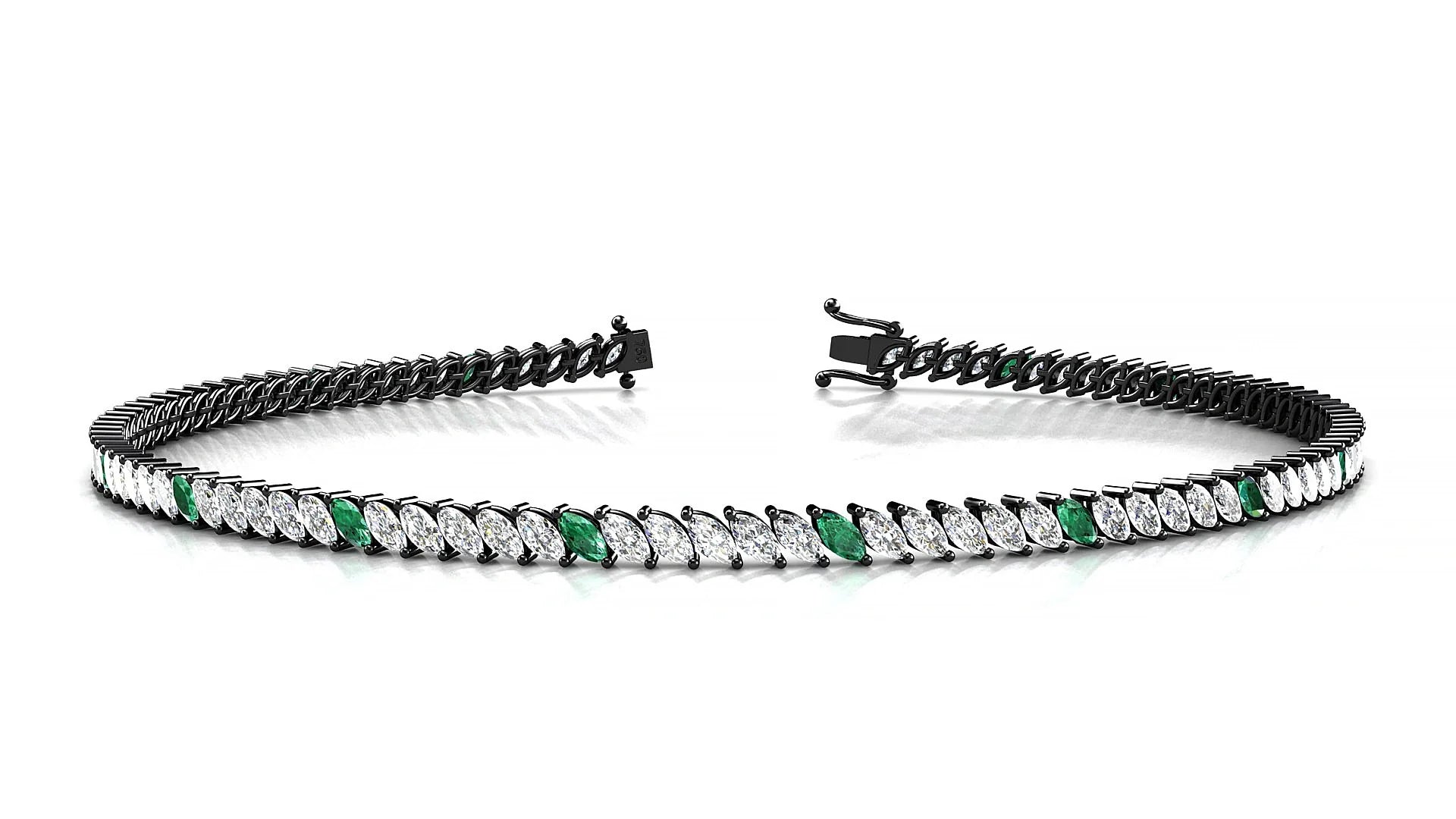 Venezia 1-5 | 18k Black Gold 3 x 1.5 mm Marquise Natural Emerald & Diamond 18 cm Tennis Bracelet
