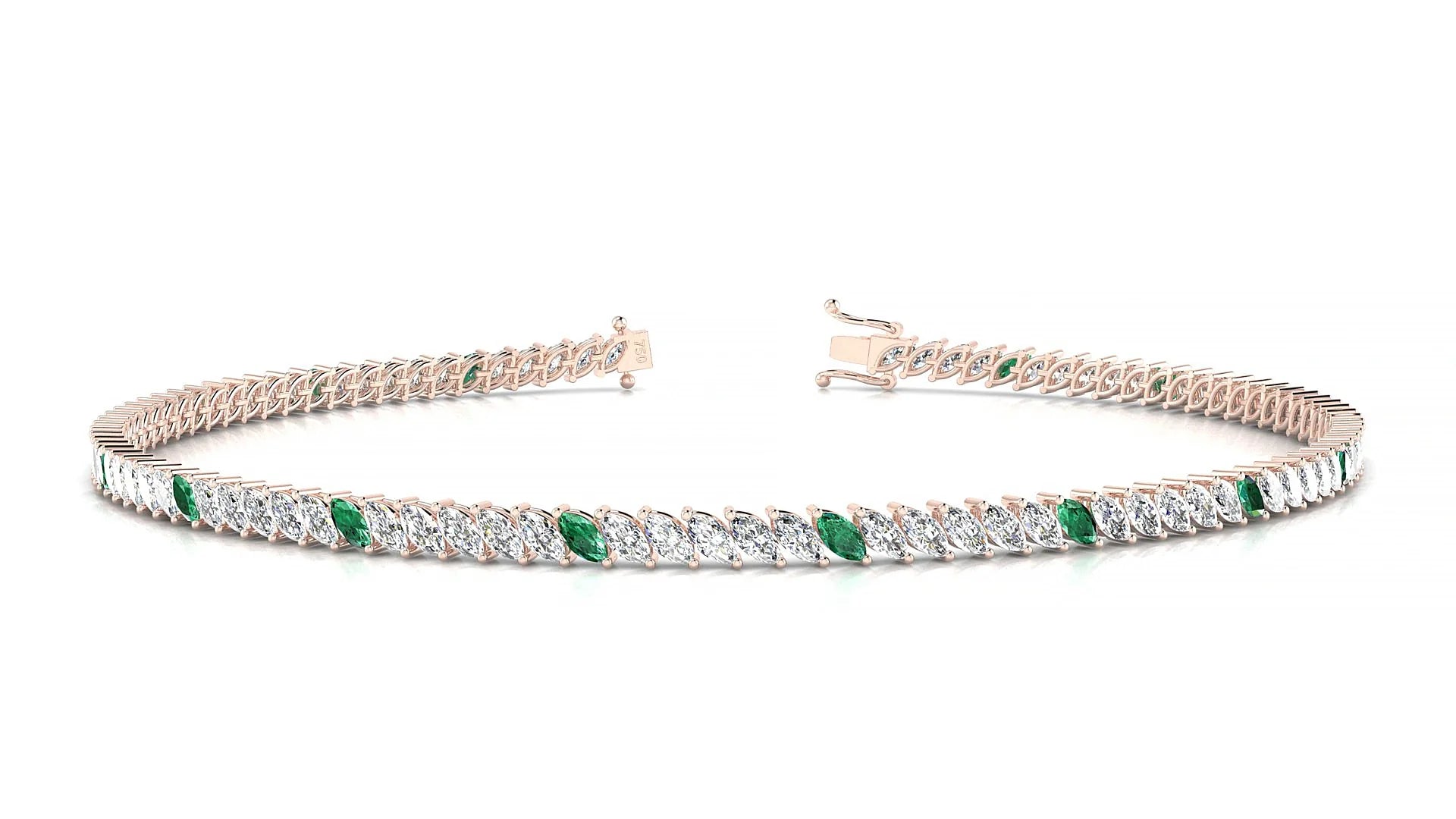 Venezia 1-5 | 18k Rose Gold 3 x 1.5 mm Marquise Natural Emerald & Diamond 18 cm Tennis Bracelet