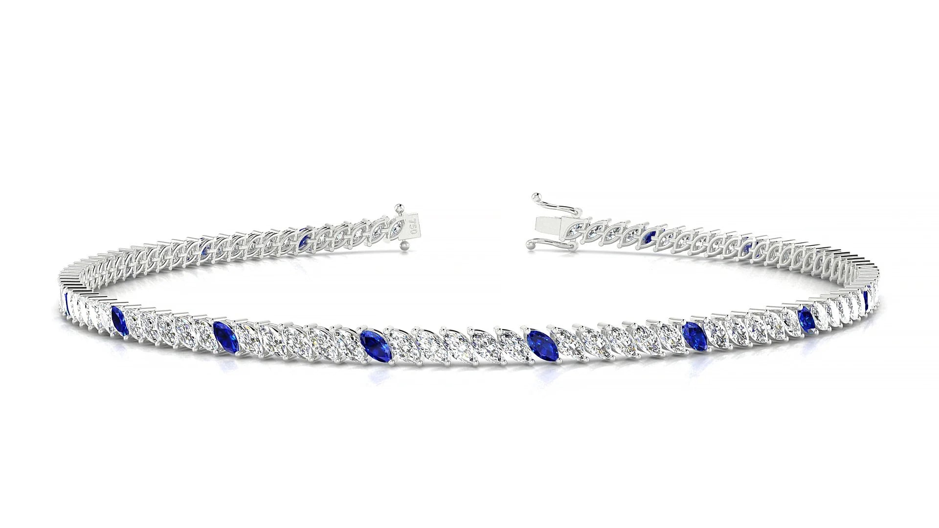 Venezia 1-5 | 18k White Gold 3 x 1.5 mm Marquise Natural Sapphire & Diamond 18 cm Tennis Bracelet