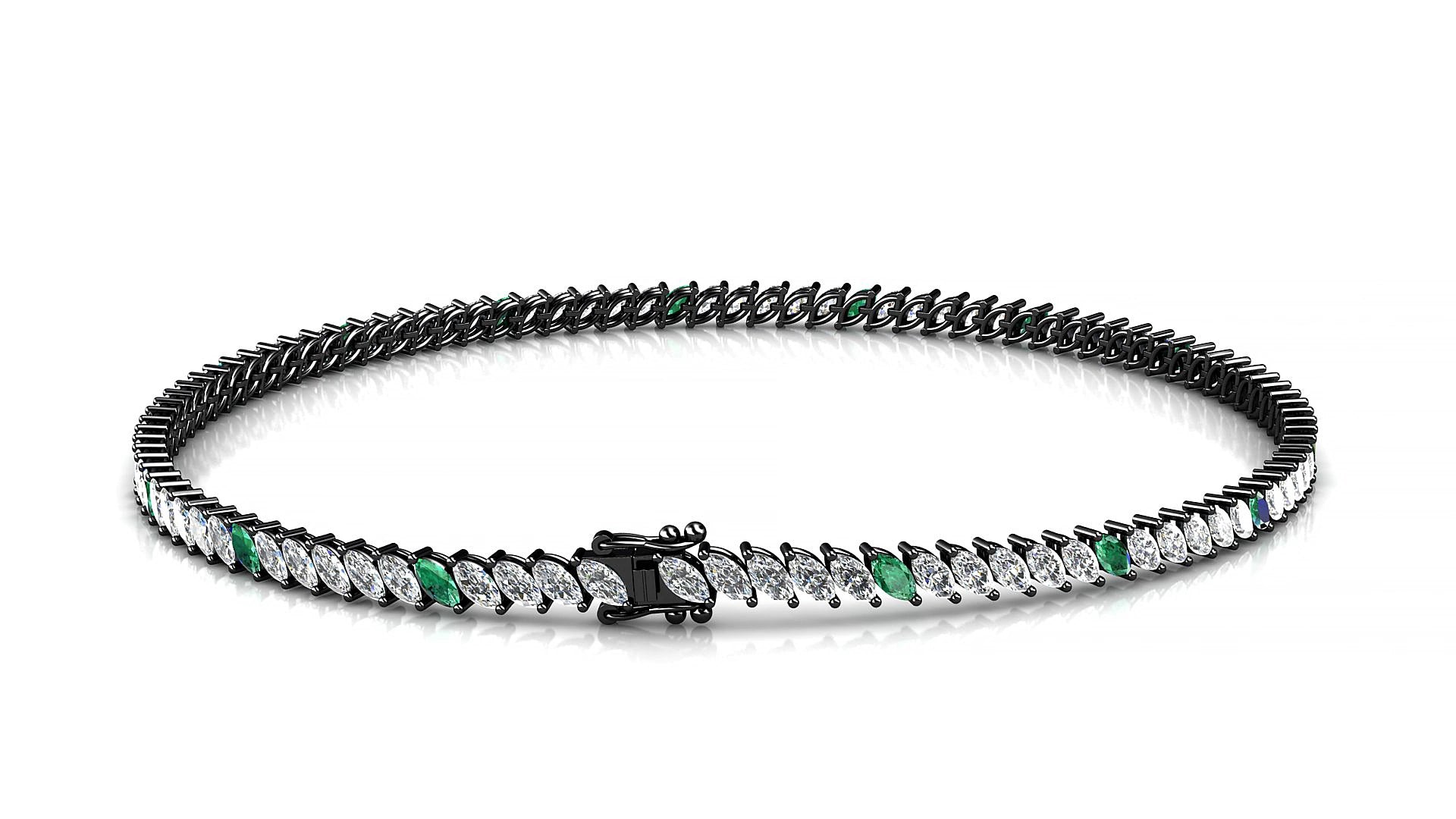 Venezia 1-5 | 18k Black Gold 3 x 1.5 mm Marquise Natural Emerald & Diamond 15 cm Tennis Bracelet