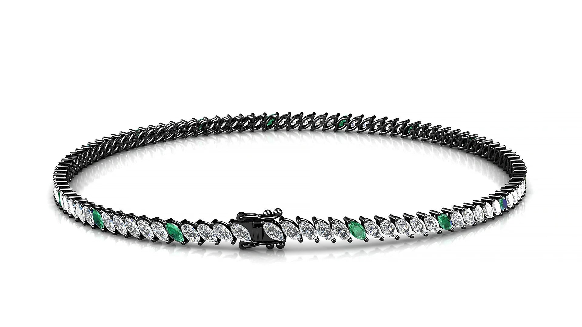 Venezia 1-5 | 18k Black Gold 3 x 1.5 mm Marquise Natural Emerald & Diamond 18 cm Tennis Bracelet