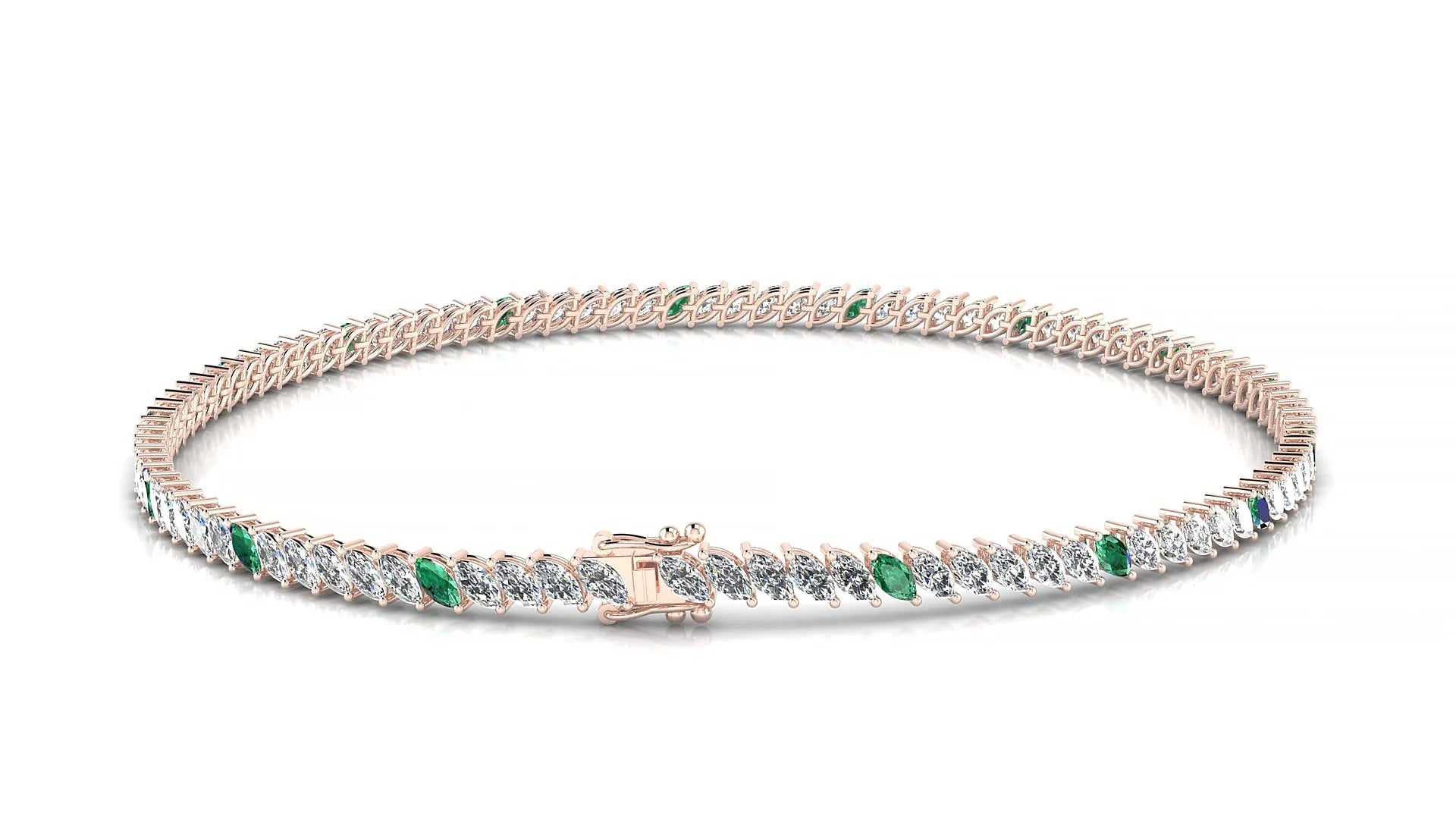 Venezia 1-5 | 18k Rose Gold 3 x 1.5 mm Marquise Natural Emerald & Diamond 18 cm Tennis Bracelet