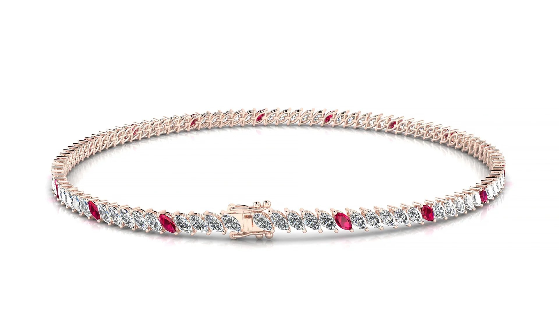 Venezia 1-5 | 18k Rose Gold 3 x 1.5 mm Marquise Natural Ruby & Diamond 18 cm Tennis Bracelet