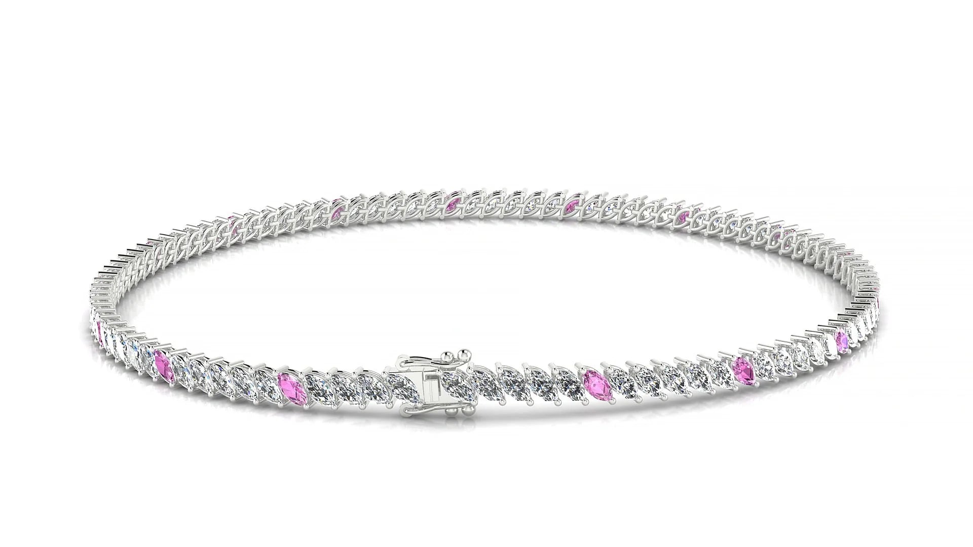 Venezia 1-5 | 18k White Gold 3 x 1.5 mm Marquise Natural Pink Sapphire & Diamond 18 cm Tennis Bracelet