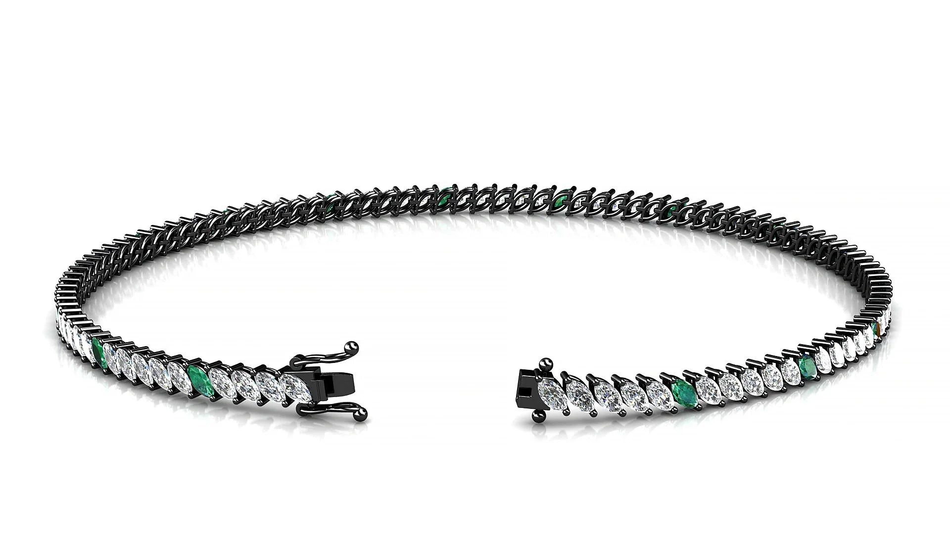 Venezia 1-5 | 18k Black Gold 3 x 1.5 mm Marquise Natural Emerald & Diamond 18 cm Tennis Bracelet