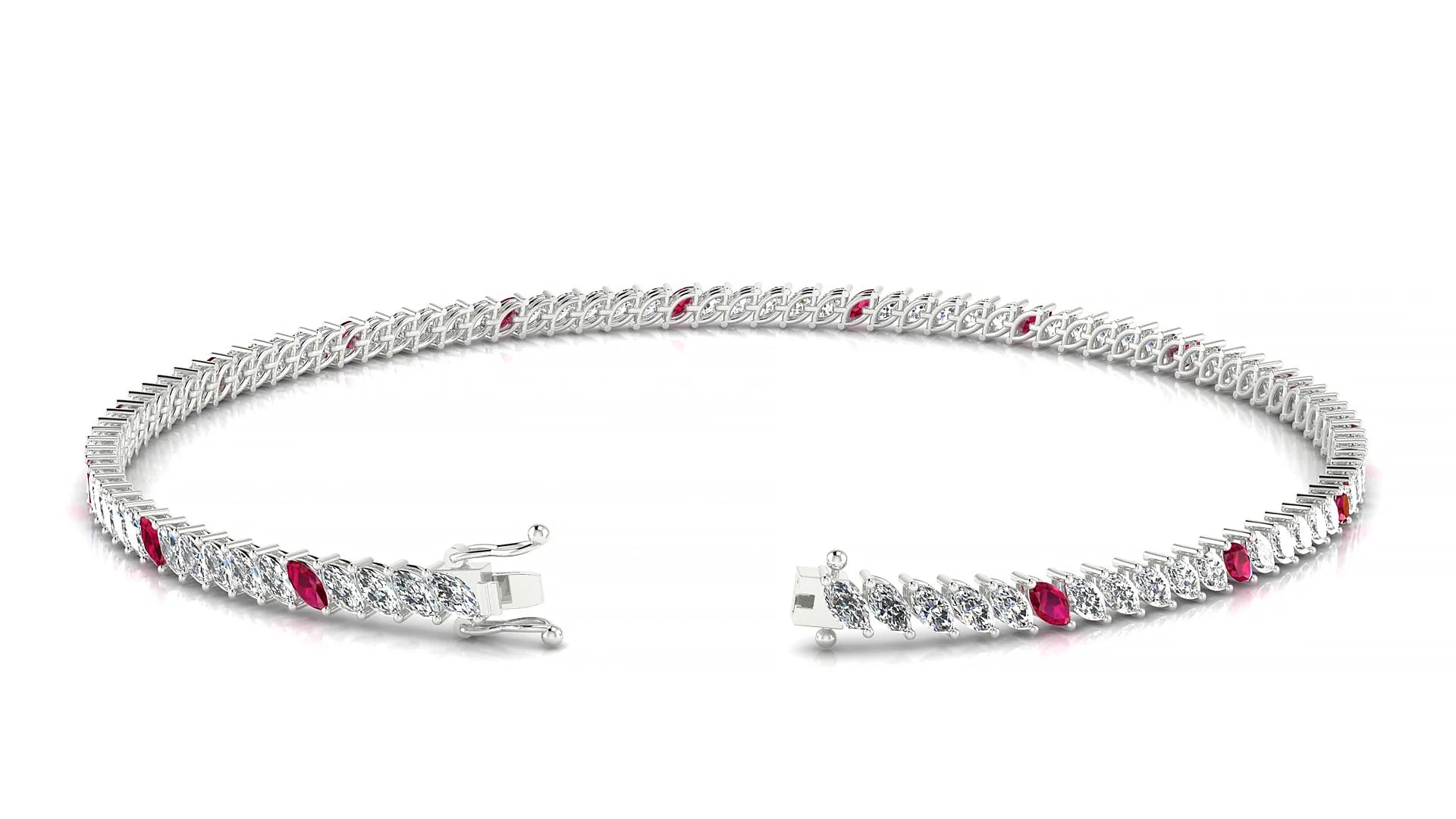 Venezia 1-5 | 18k White Gold 3 x 1.5 mm Marquise Natural Ruby & Diamond 18 cm Tennis Bracelet