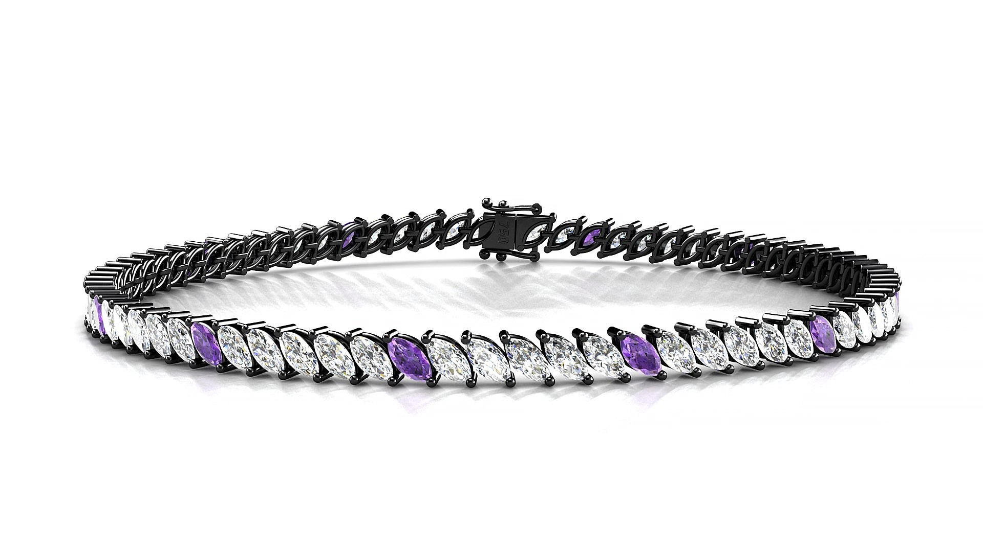 Venezia 1-5 | 18k Black Gold 4 x 2 mm Marquise Natural Amethyst & Diamond 15 cm Tennis Bracelet
