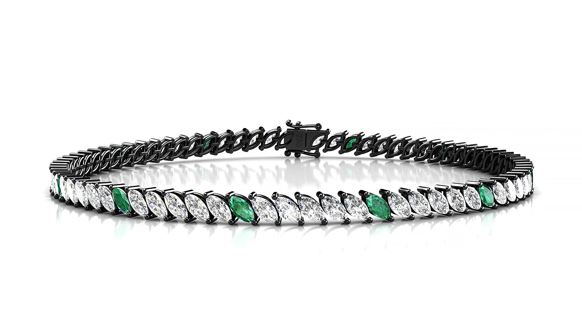 Venezia 1-5 | 18k Black Gold 4 x 2 mm Marquise Natural Emerald & Diamond 15 cm Tennis Bracelet